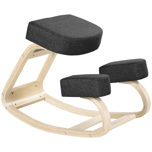 Ergonomic Kneeling Chair, Birch Wood, Black, 120 kg Capacity