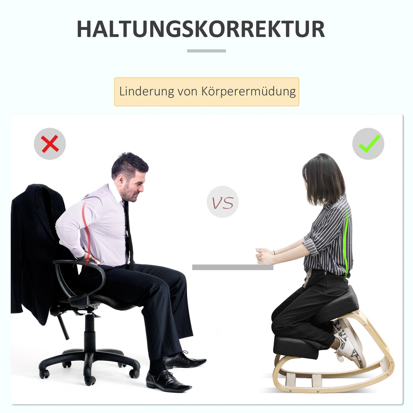 Ergonomic Kneeling Chair, Birch Wood, Black, 120 kg Capacity