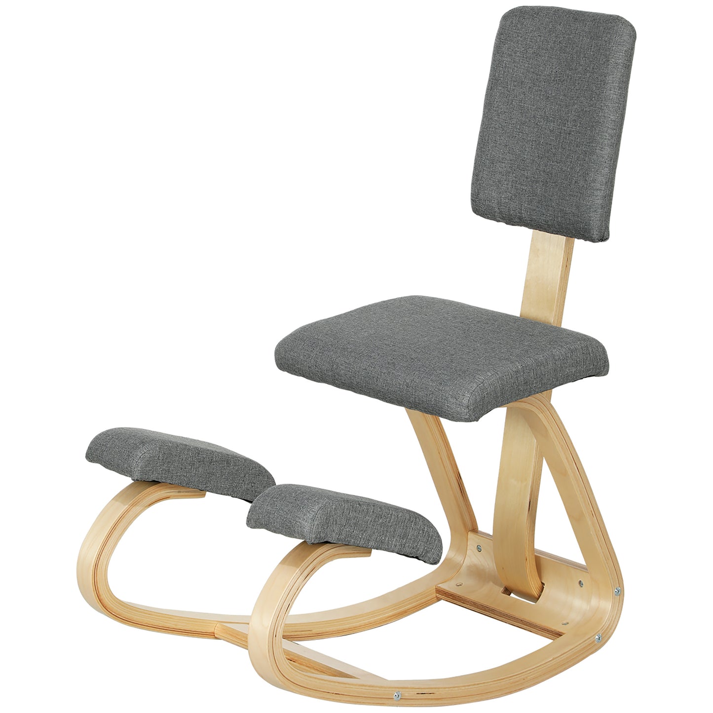Ergonomic Kneeling Chair, Birch Wood, Gray, Home & Office