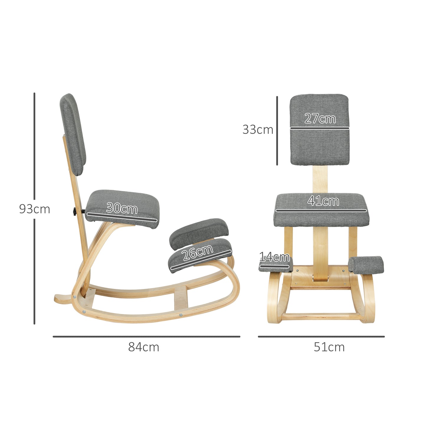 Ergonomic Kneeling Chair, Birch Wood, Gray, Home & Office