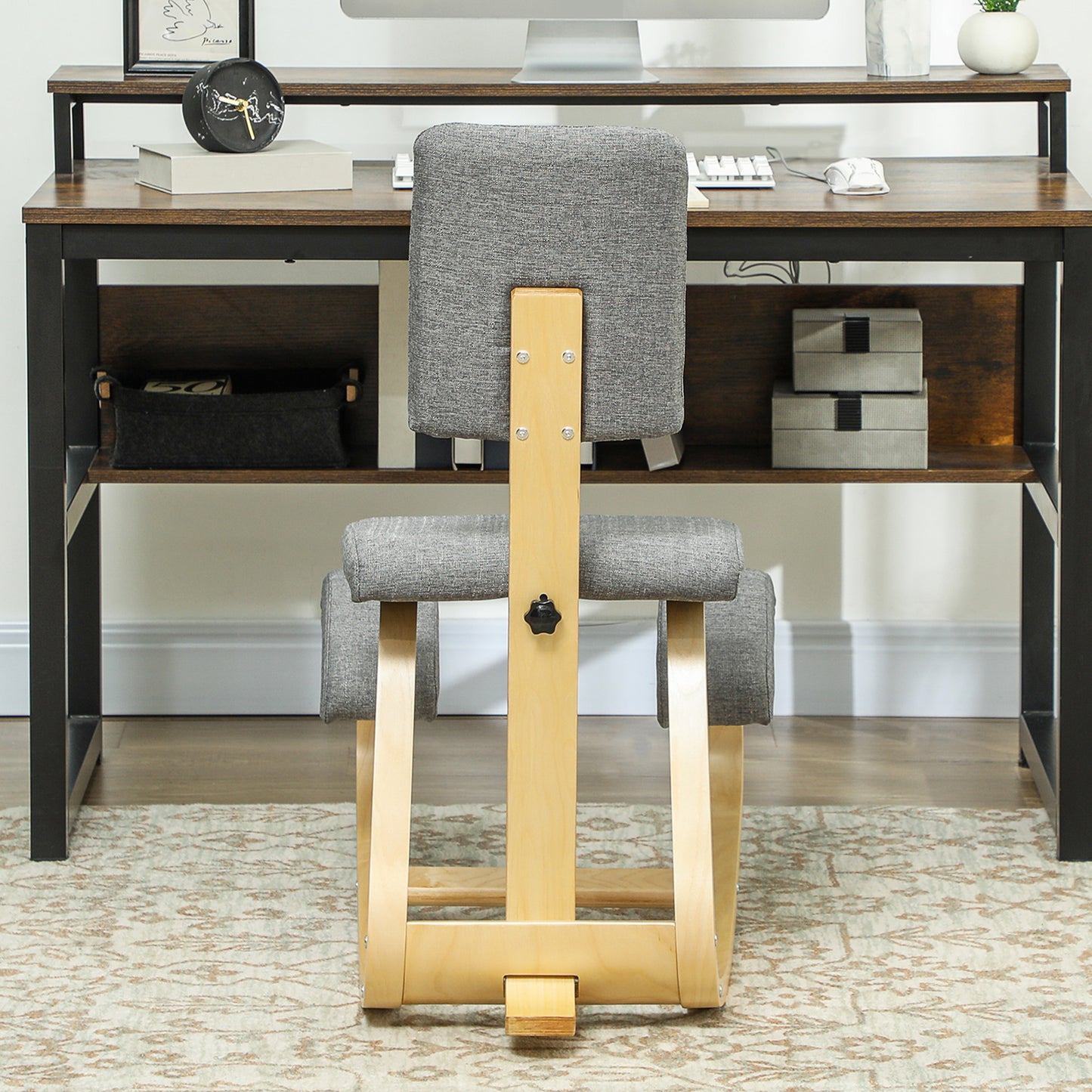 Ergonomic Kneeling Chair, Birch Wood, Gray, Home & Office