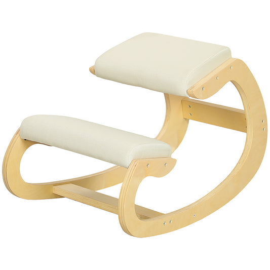 Ergonomic Kneeling Chair for Posture, Rocking Design, Cream