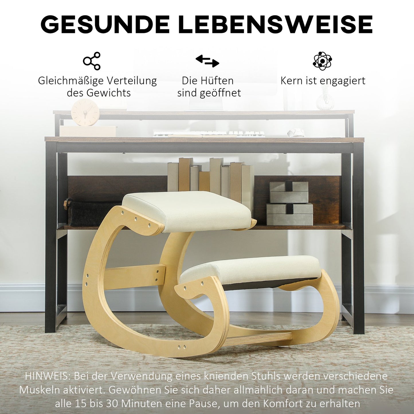 Ergonomic Kneeling Chair for Posture, Rocking Design, Cream