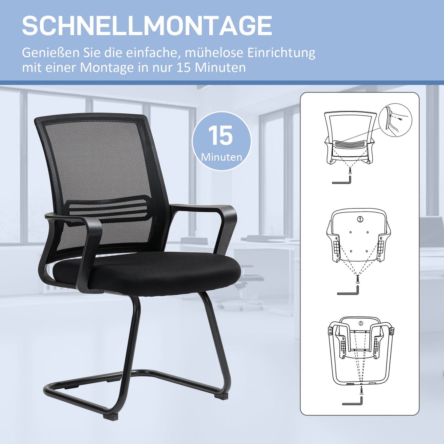 Ergonomic Mesh Chair, Foam, Metal Legs, Black