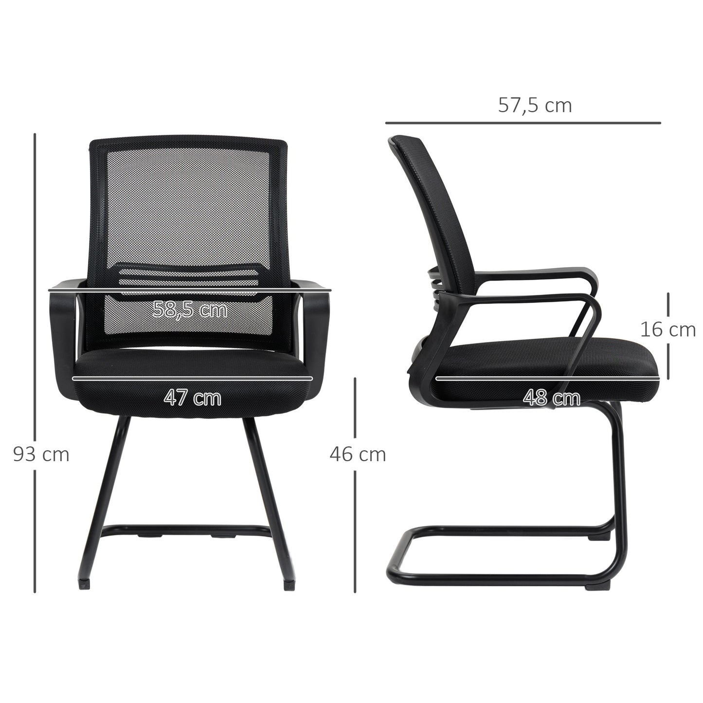 Ergonomic Mesh Chair, Foam, Metal Legs, Black