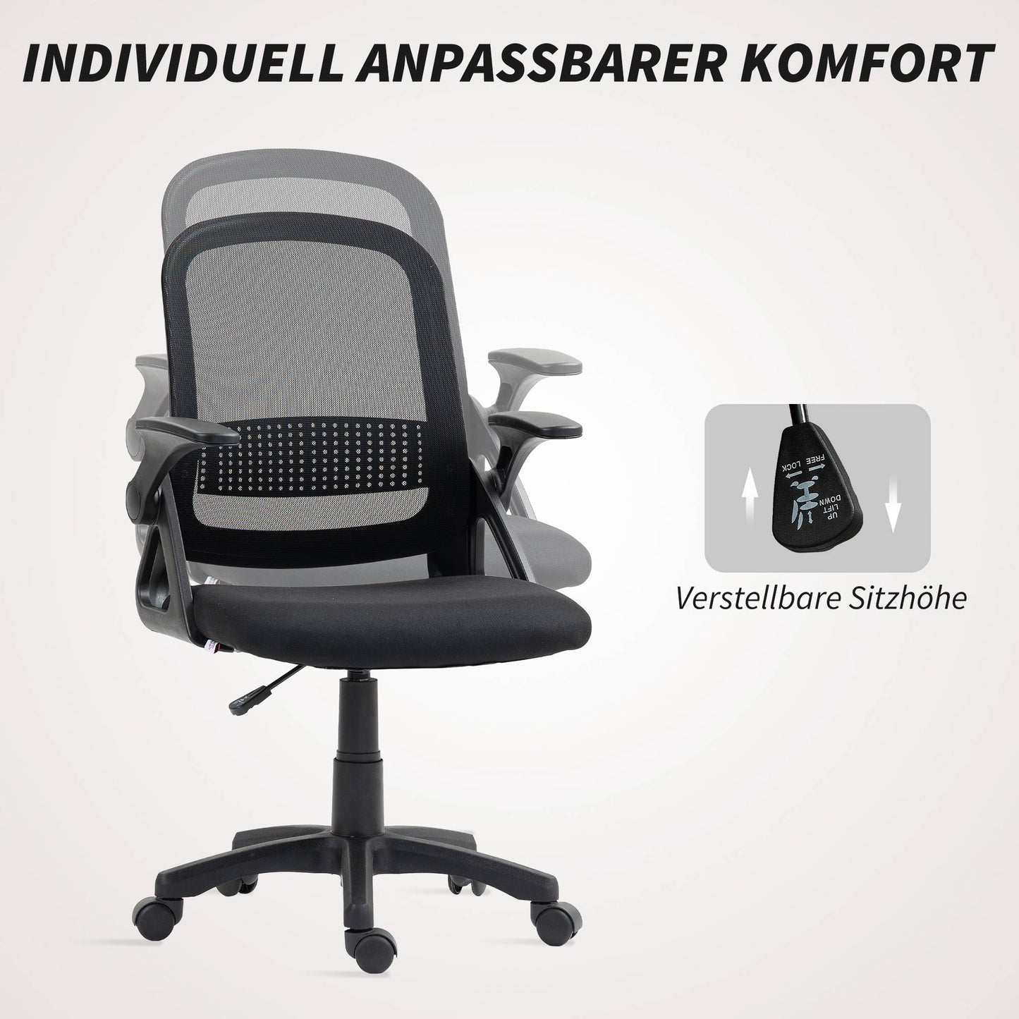Ergonomic Mesh Office Chair with Foldable Arms, Black