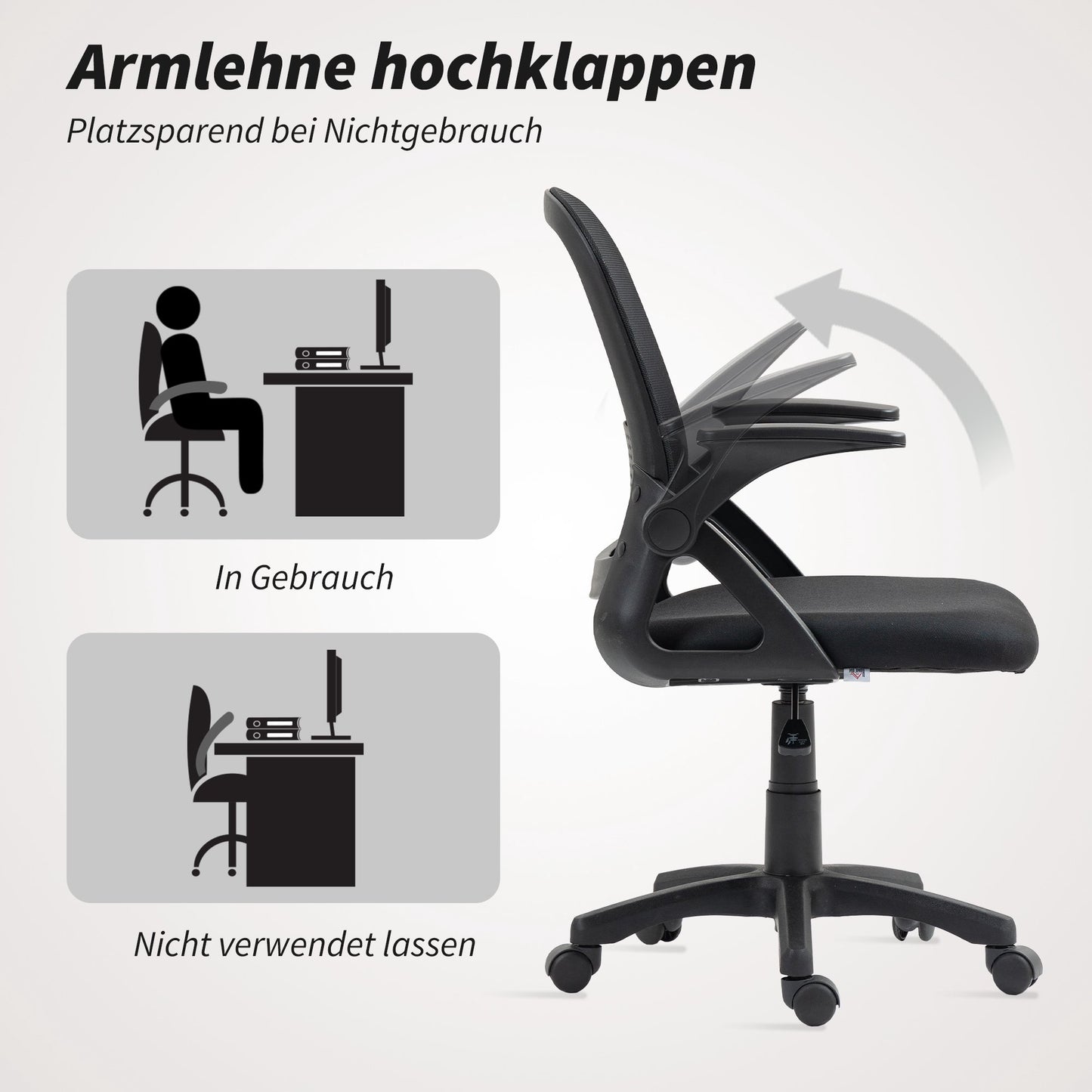 Ergonomic Mesh Office Chair with Foldable Arms, Black