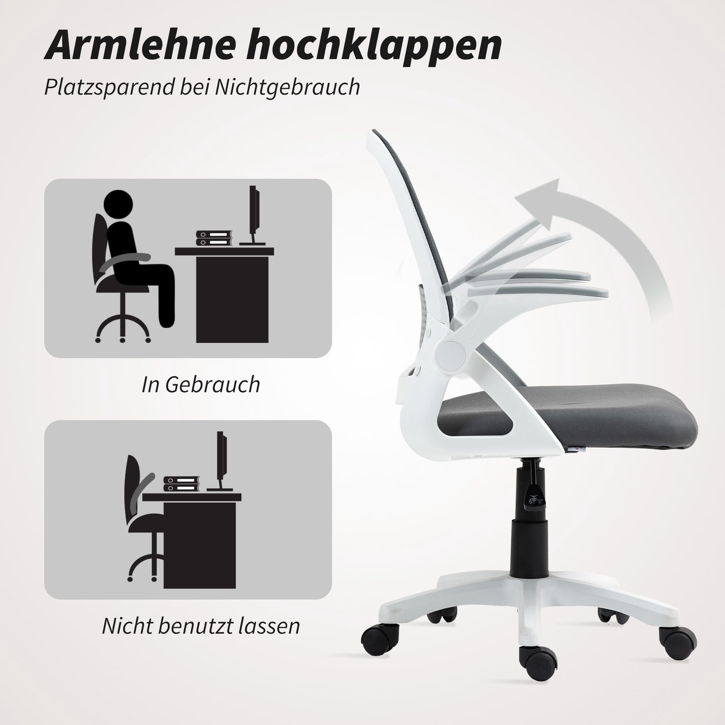 Ergonomic Mesh Office Chair with Foldable Arms, Gray