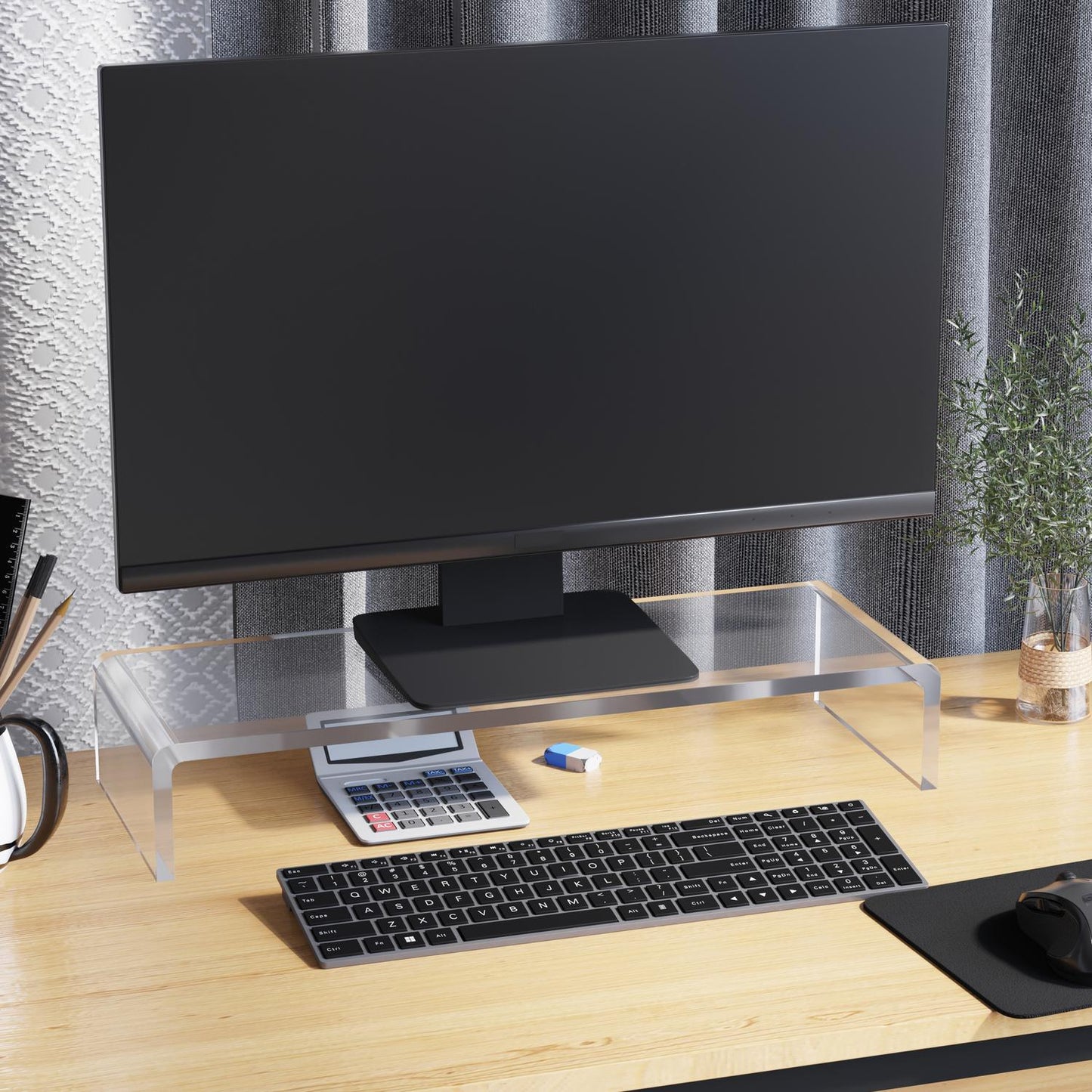 Ergonomic monitor stand in acrylic, Transparent, 53x19x9cm