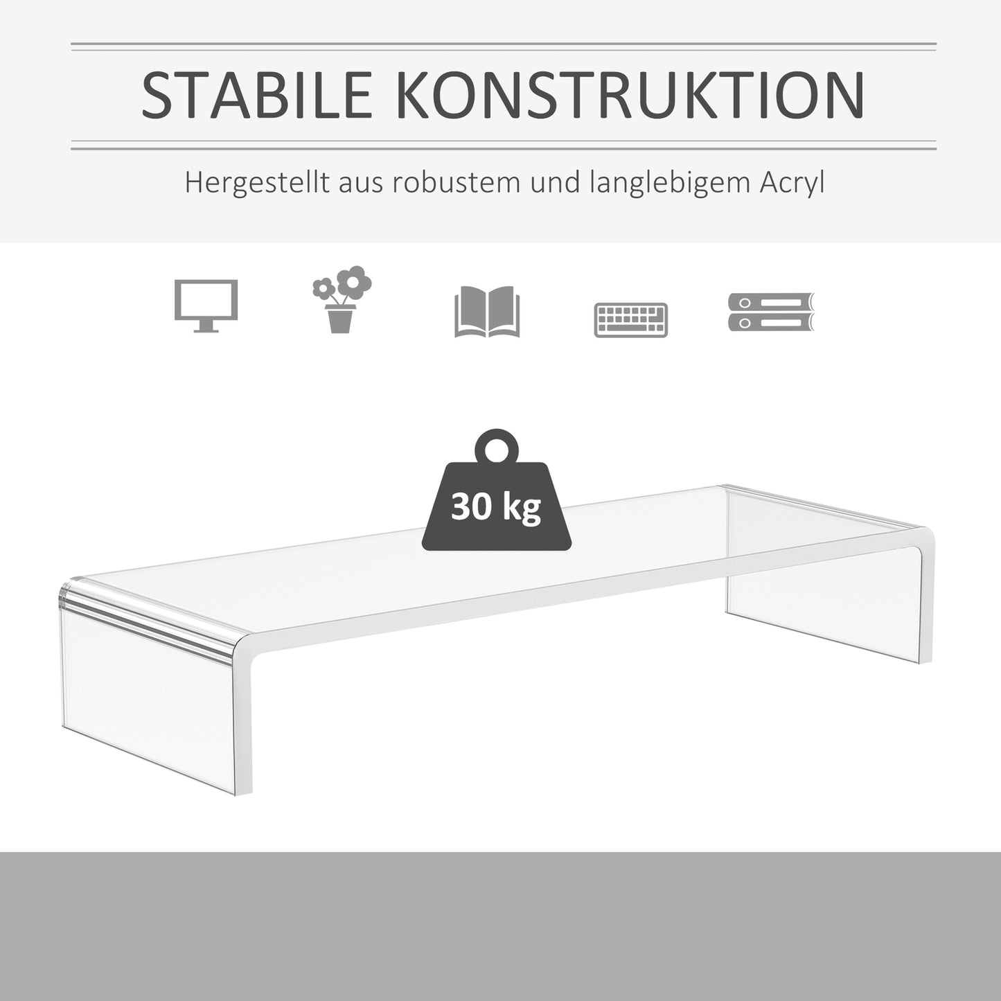 Ergonomic monitor stand in acrylic, Transparent, 53x19x9cm