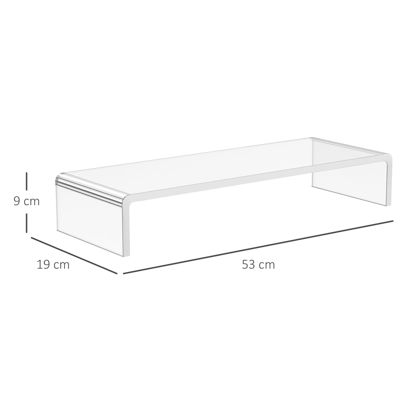 Ergonomic monitor stand in acrylic, Transparent, 53x19x9cm