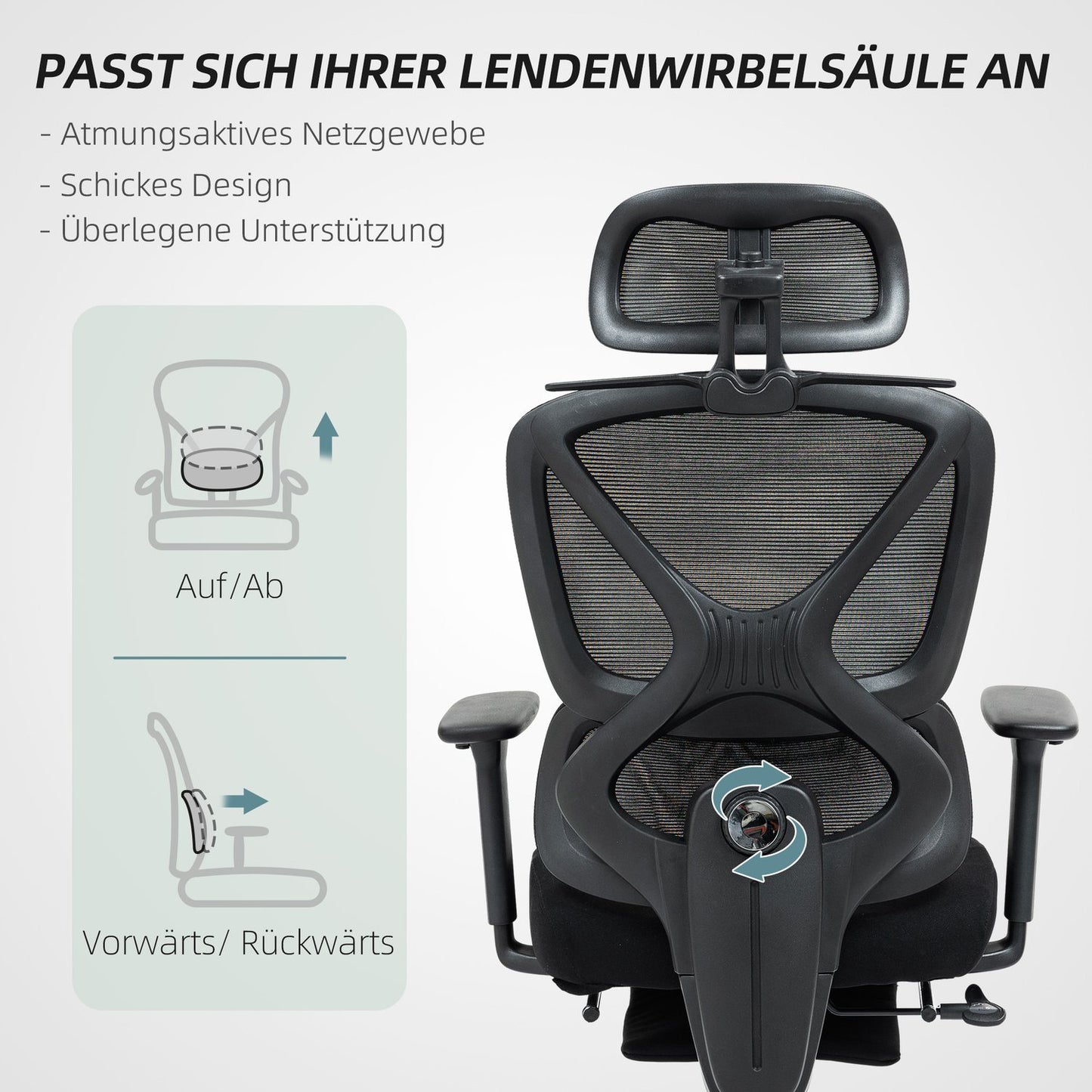 Ergonomic Office Chair, Adjustable, 135° Recline, Black