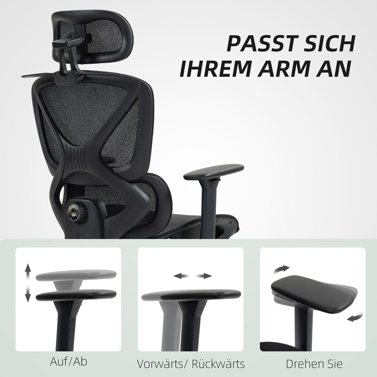 Ergonomic Office Chair, Adjustable, 135° Recline, Black