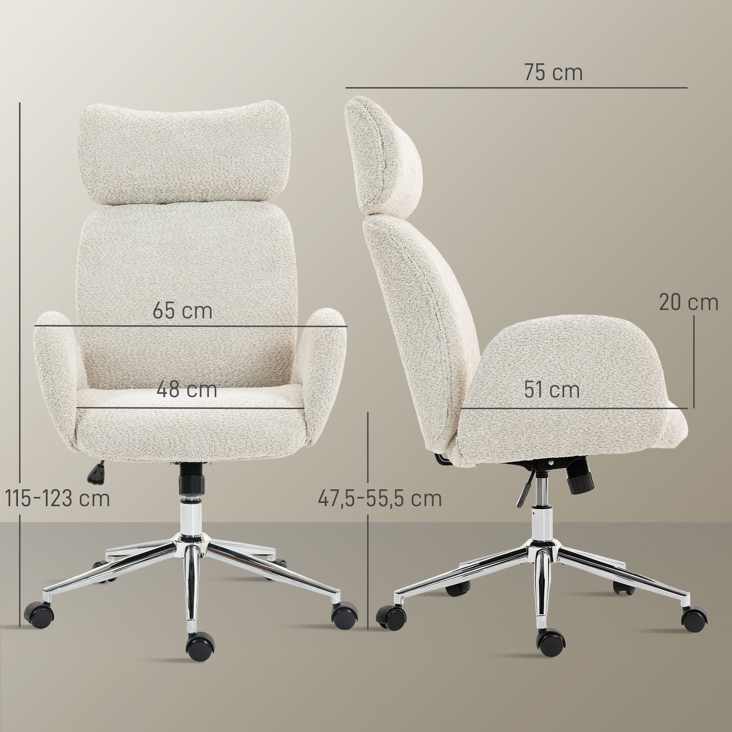 Ergonomic Office Chair, Adjustable Headrest, Tilt, Gray-White