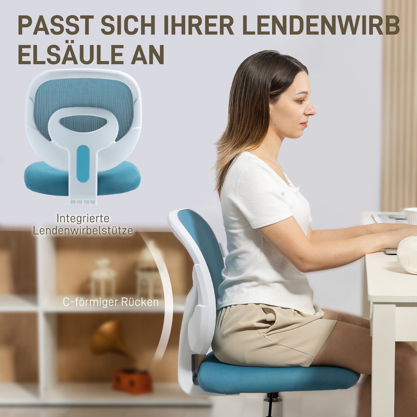 Ergonomic Office Chair, Adjustable Height, Blue Mesh