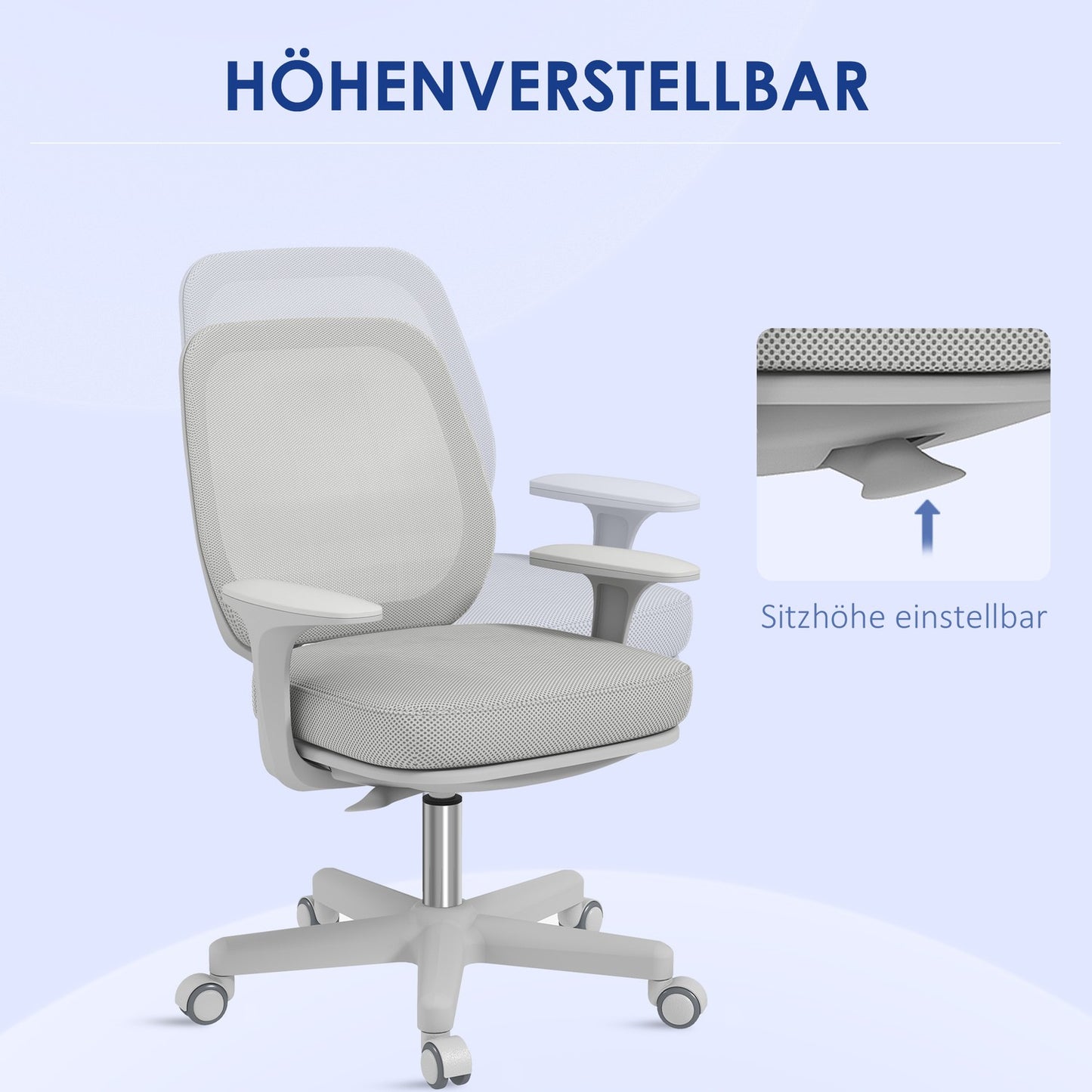 Ergonomic Office Chair, Adjustable Height, Grey, 360° Swivel