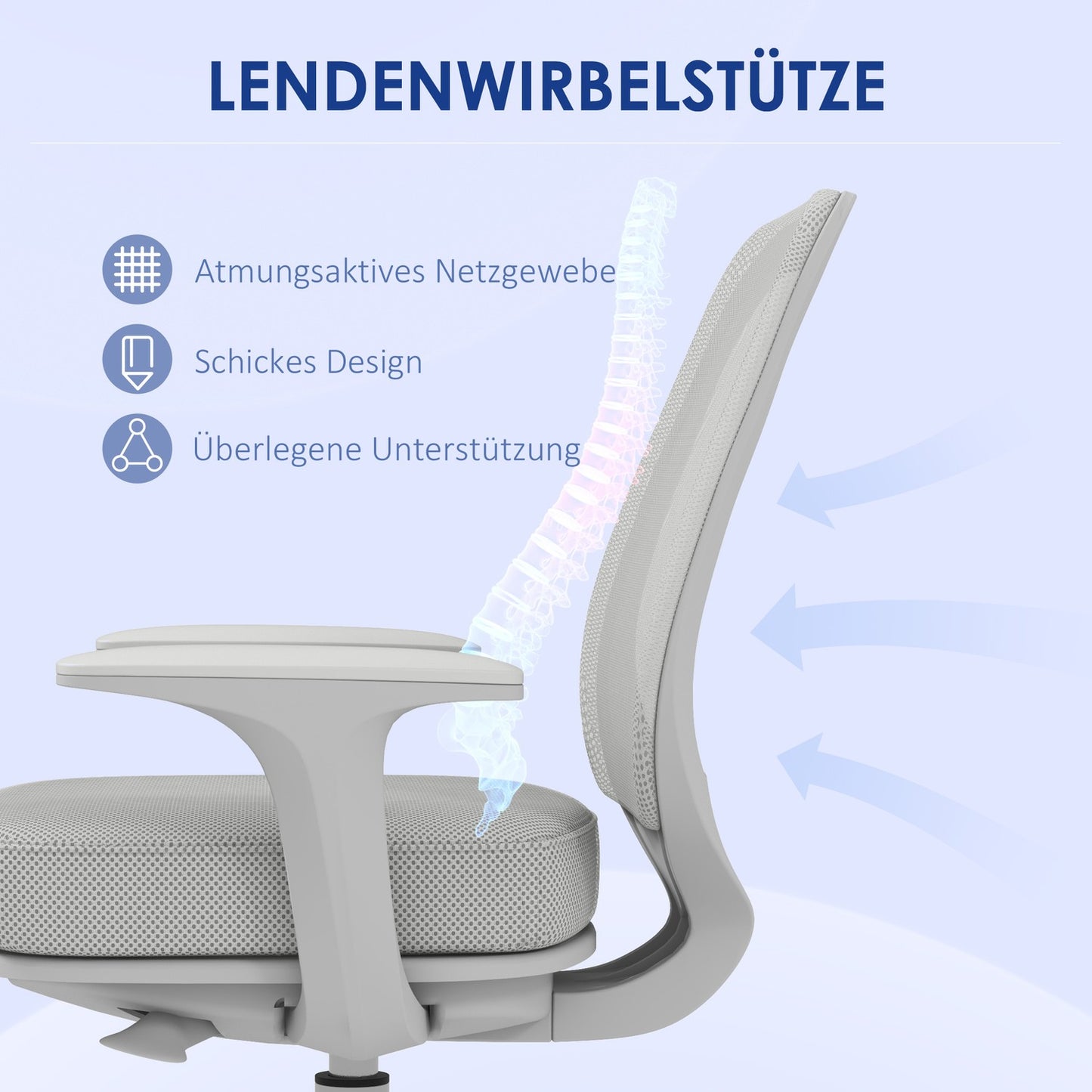 Ergonomic Office Chair, Adjustable Height, Grey, 360° Swivel