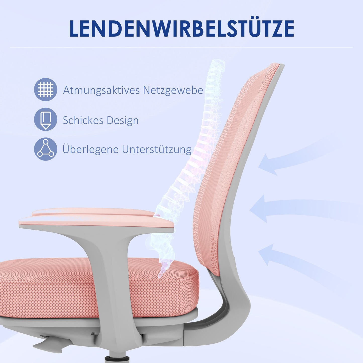 Ergonomic Office Chair, Adjustable Height, Pink, 360° Swivel