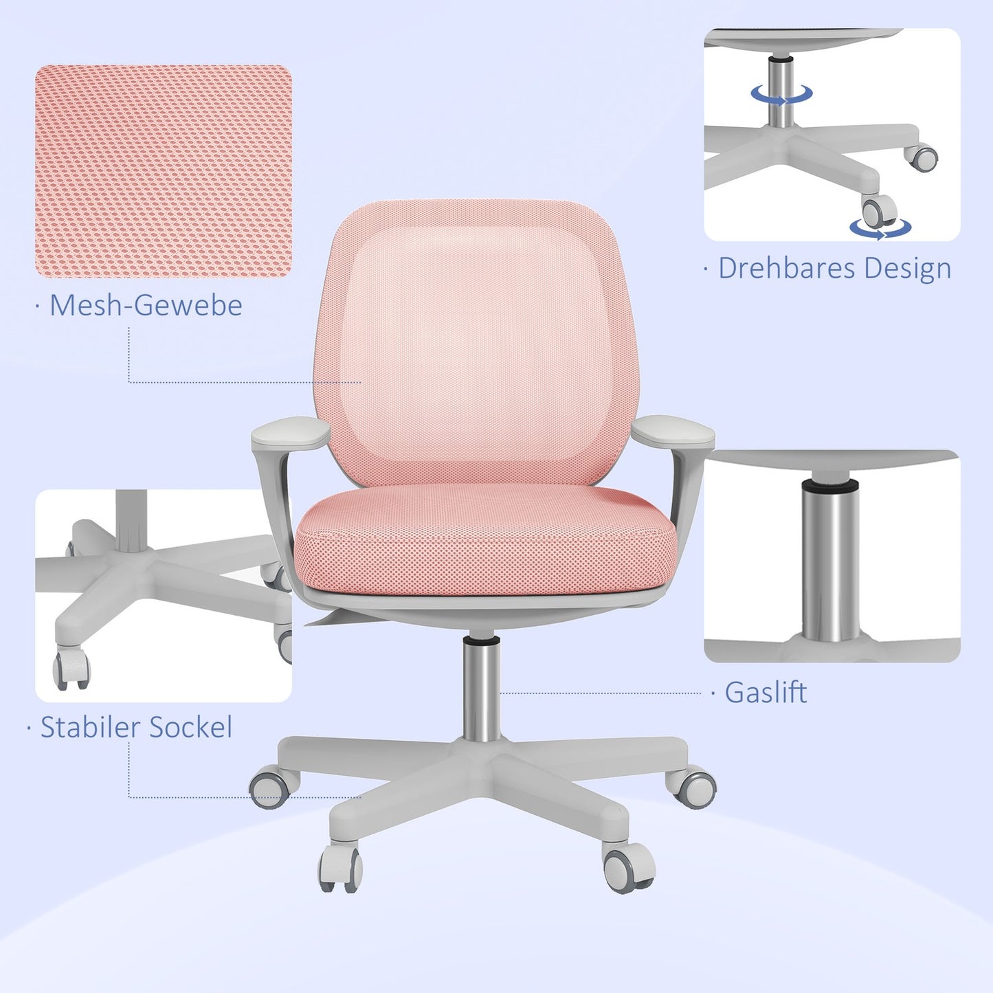 Ergonomic Office Chair, Adjustable Height, Pink, 360° Swivel