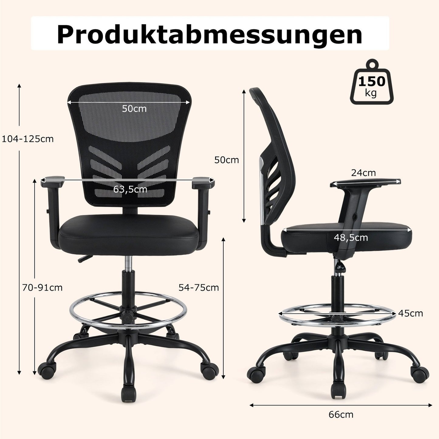 Ergonomic Office Chair, Adjustable Seat Height 54-75 cm