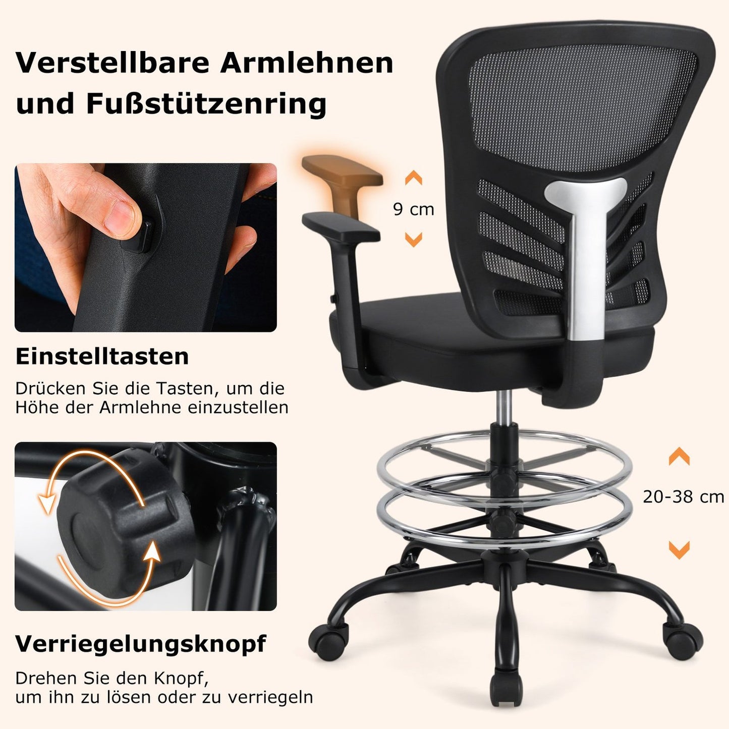 Ergonomic Office Chair, Adjustable Seat Height 54-75 cm