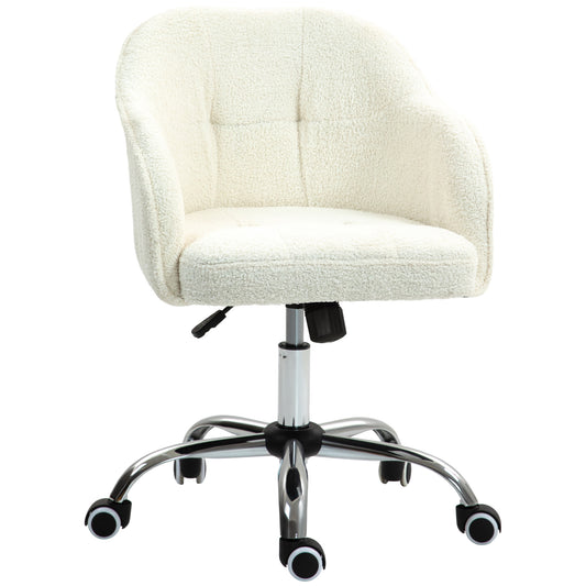 Ergonomic Office Chair, Cream White Teddy Fleece, Adjustable Height
