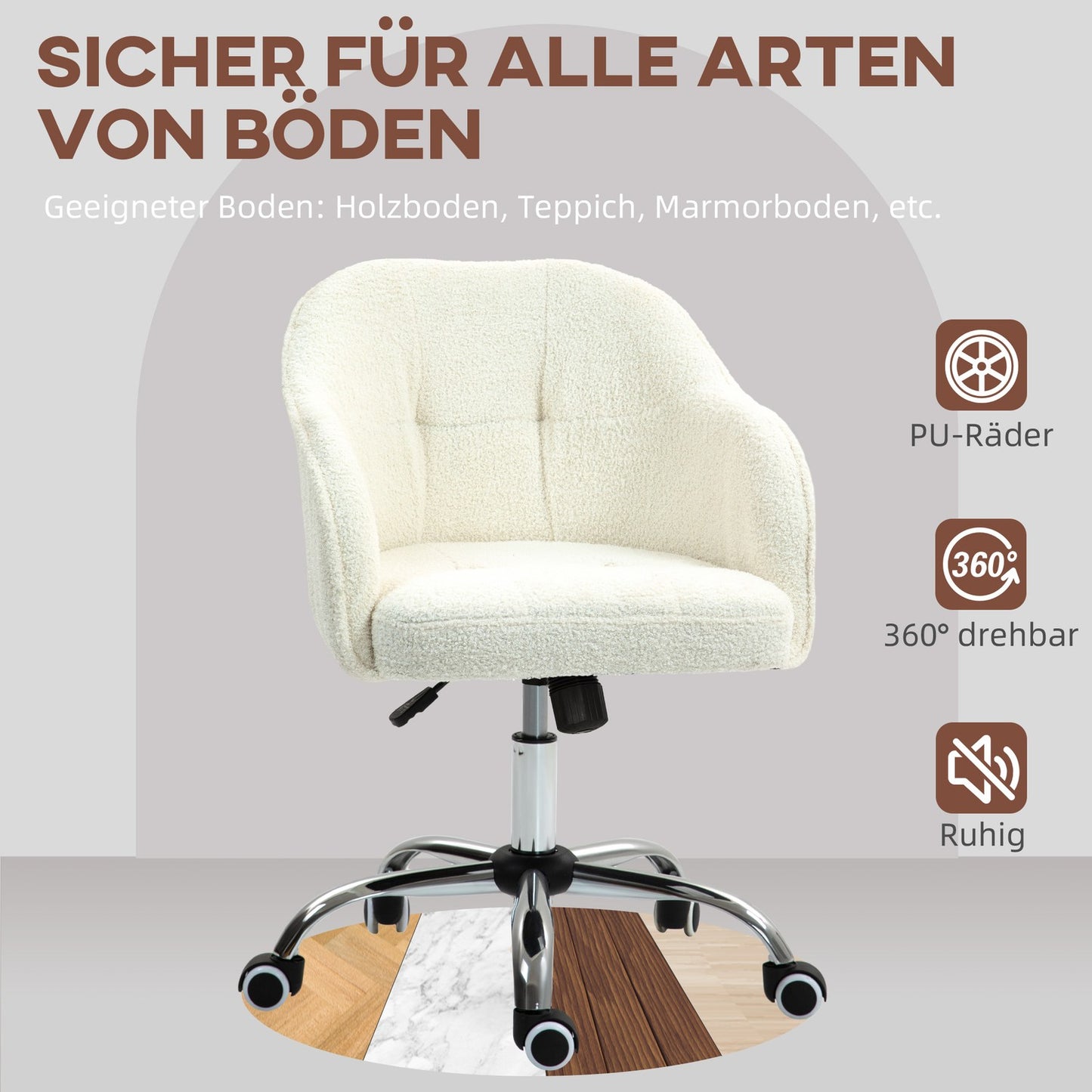 Ergonomic Office Chair, Cream White Teddy Fleece, Adjustable Height