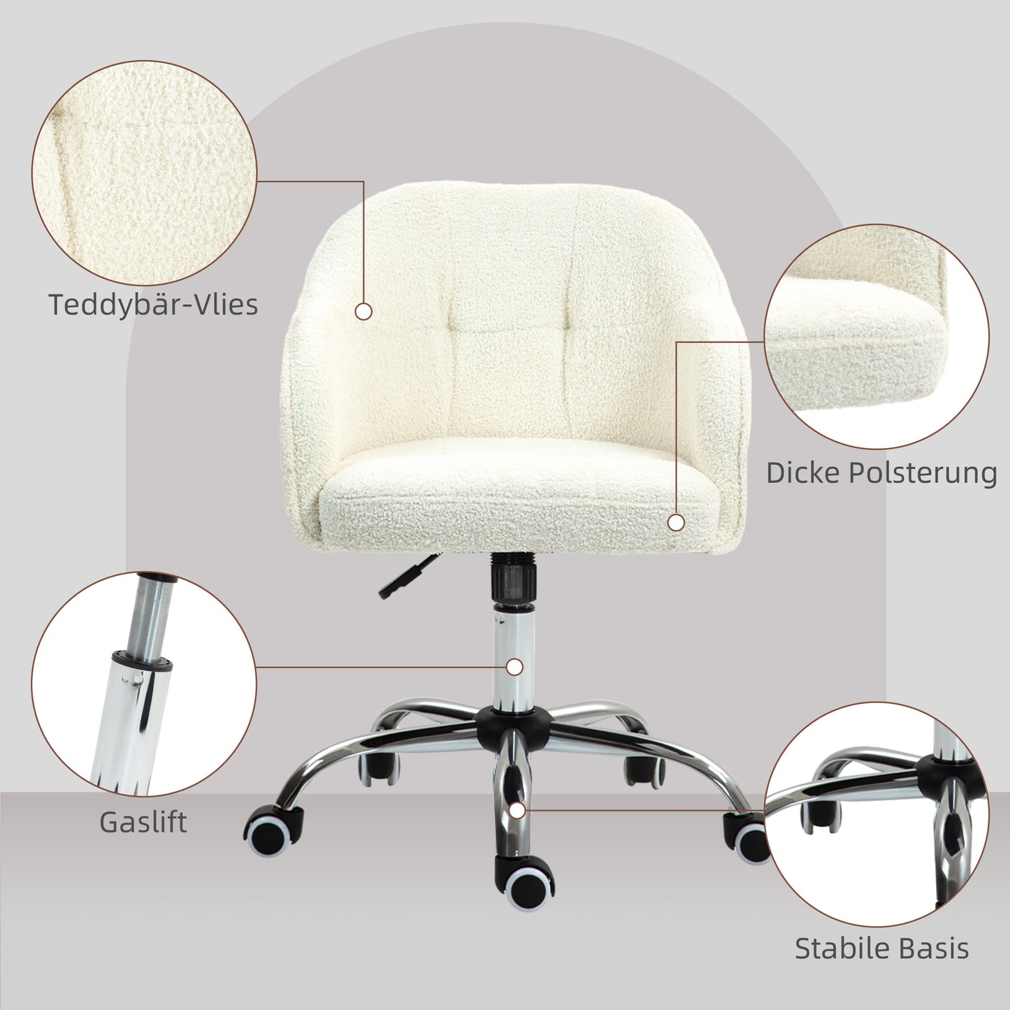 Ergonomic Office Chair, Cream White Teddy Fleece, Adjustable Height