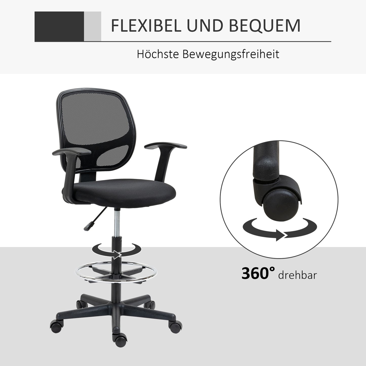 Ergonomic swivel office chair with adjustable foot ring