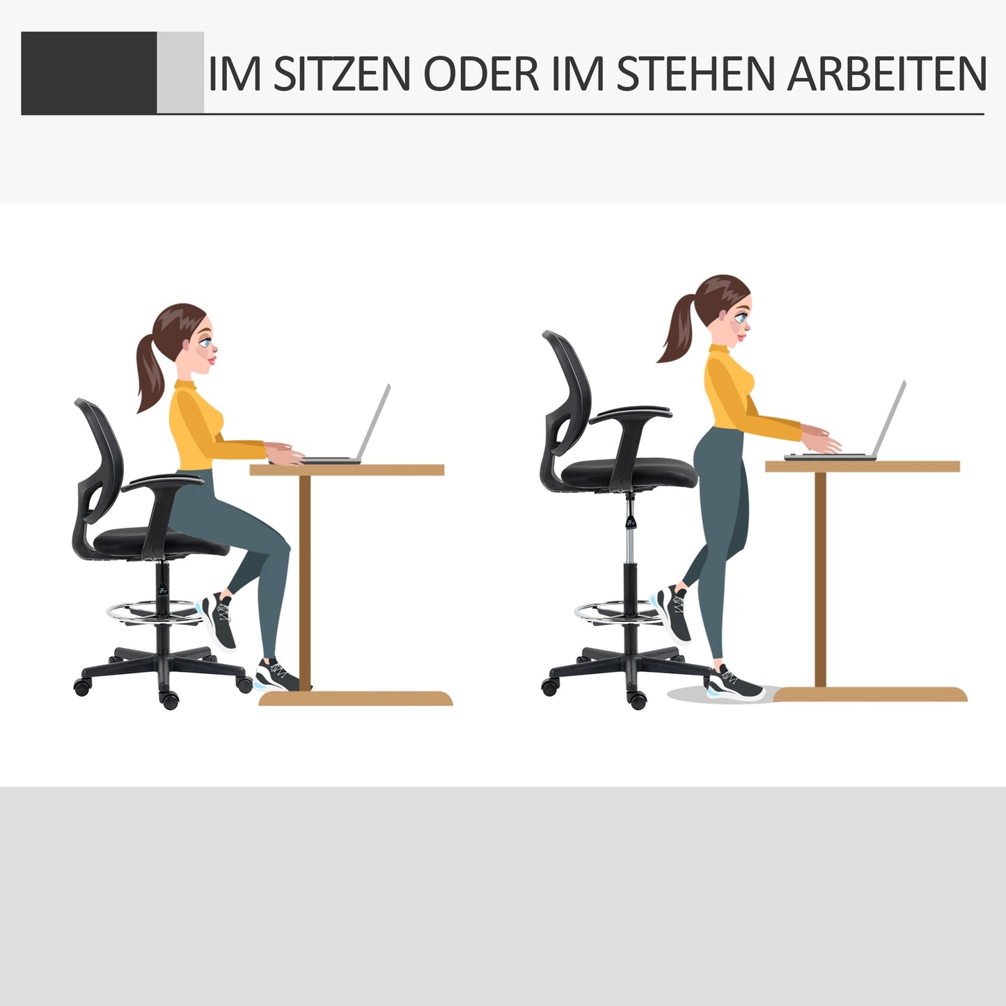 Ergonomic swivel office chair with adjustable foot ring