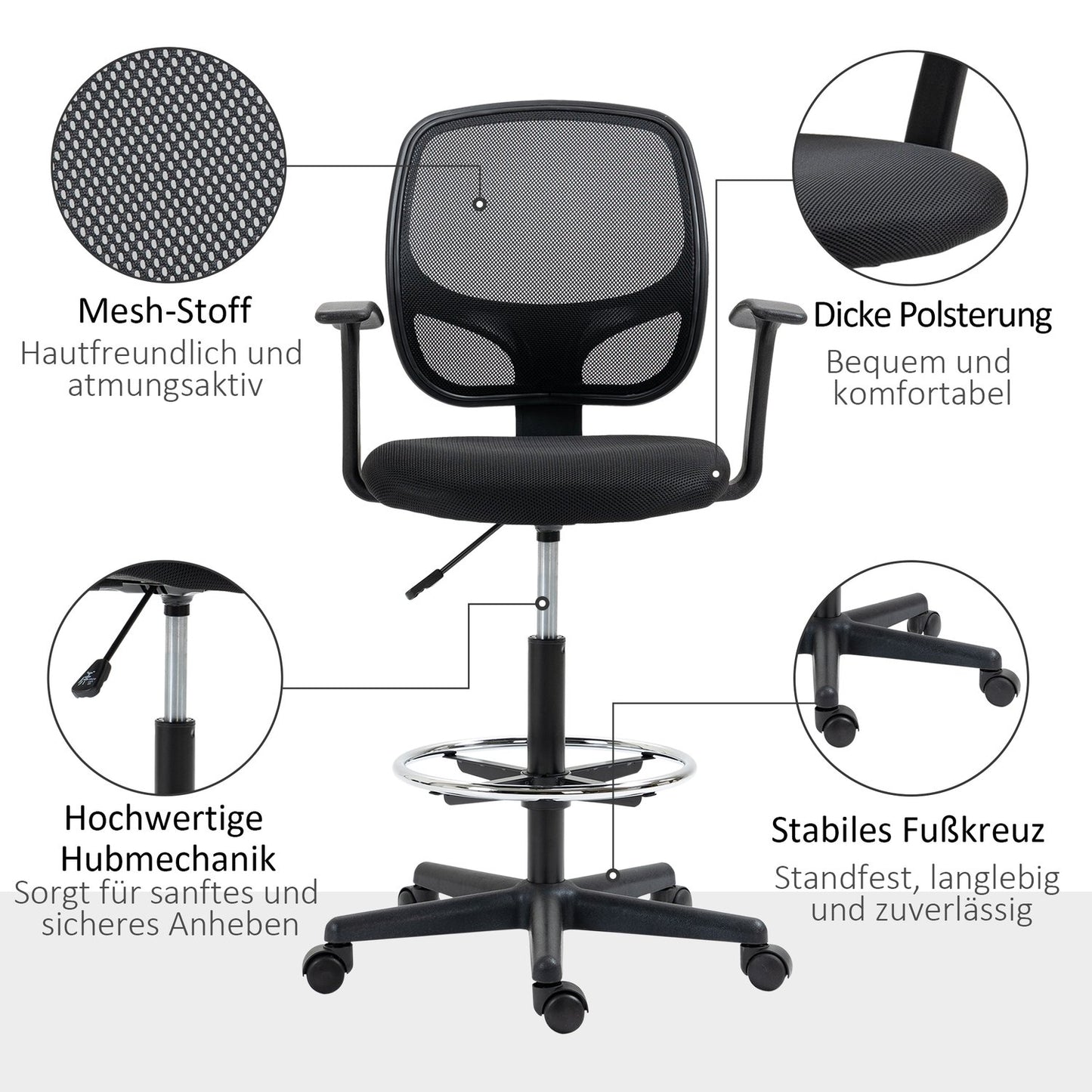 Ergonomic swivel office chair with adjustable foot ring