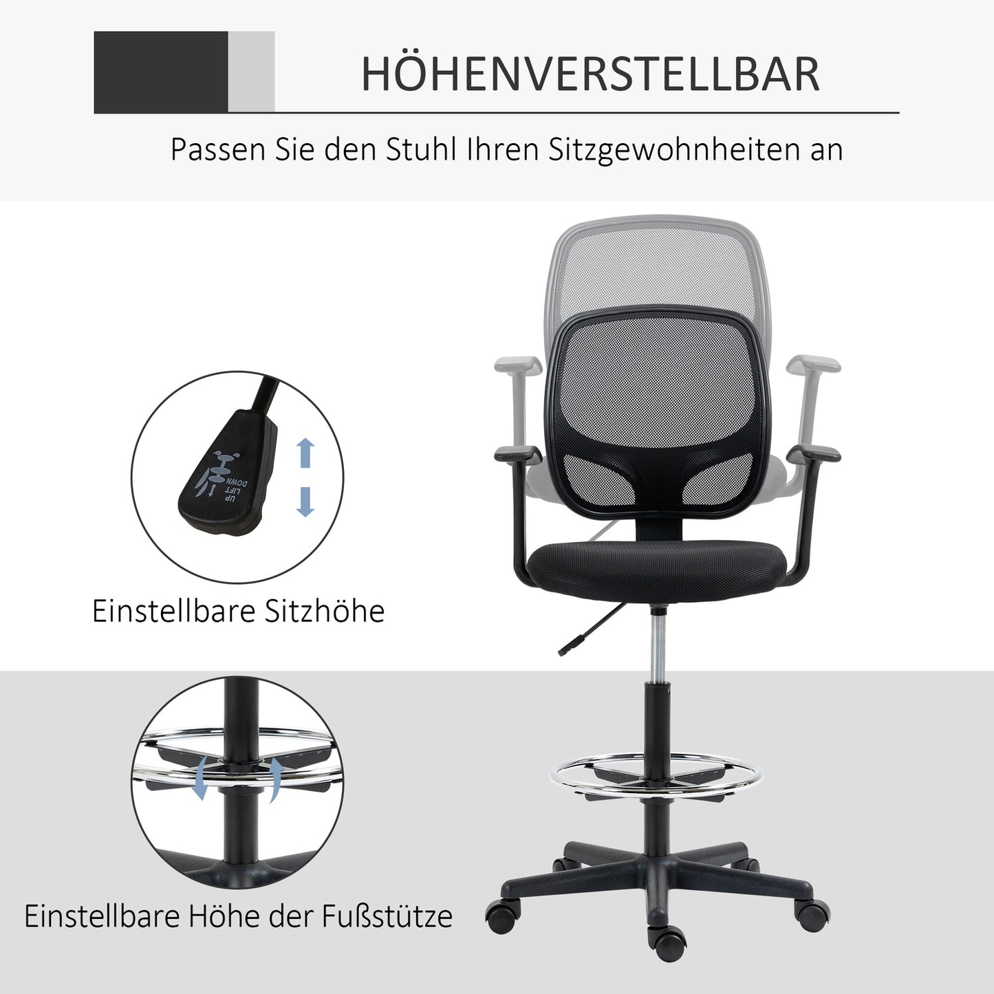 Ergonomic swivel office chair with adjustable foot ring