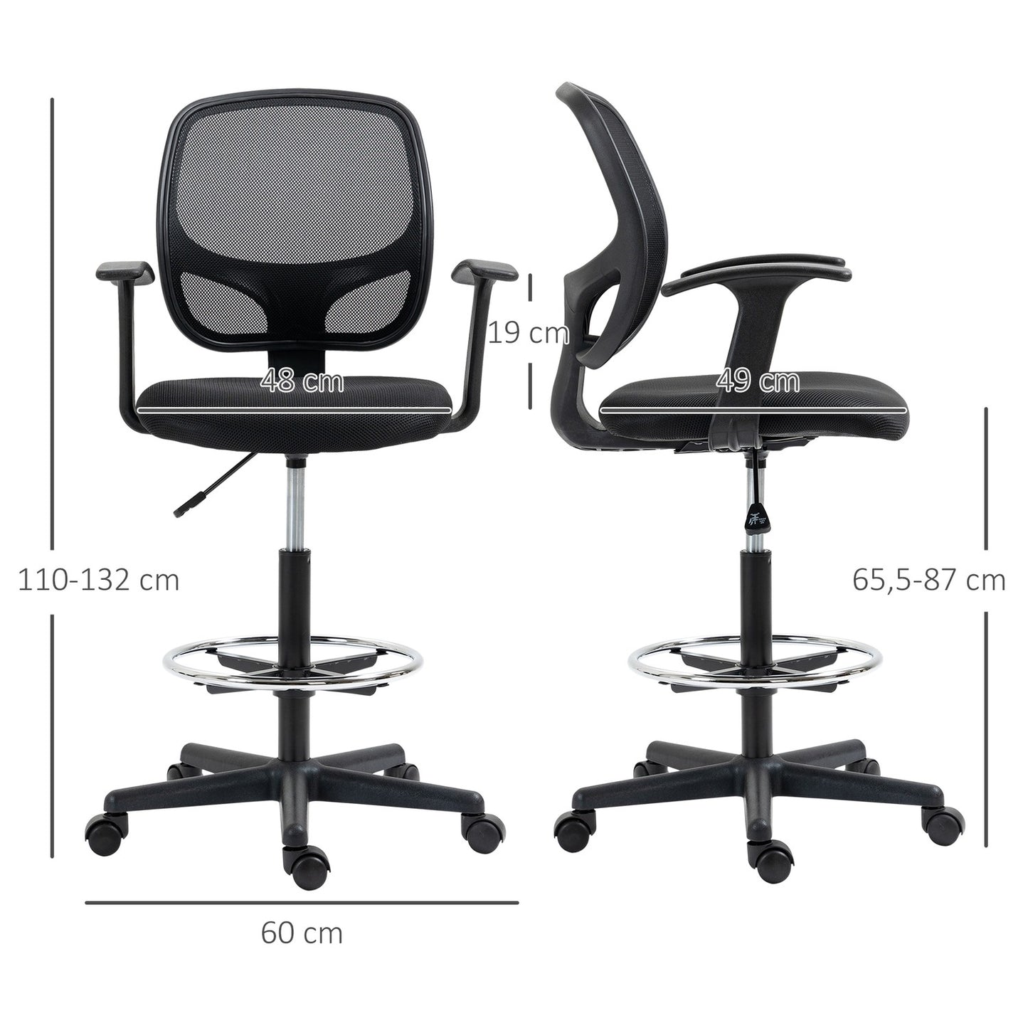 Ergonomic swivel office chair with adjustable foot ring