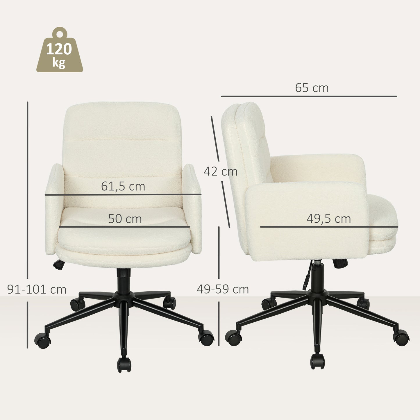 Ergonomic Office Chair, Fabric Cover, Adjustable, Cream