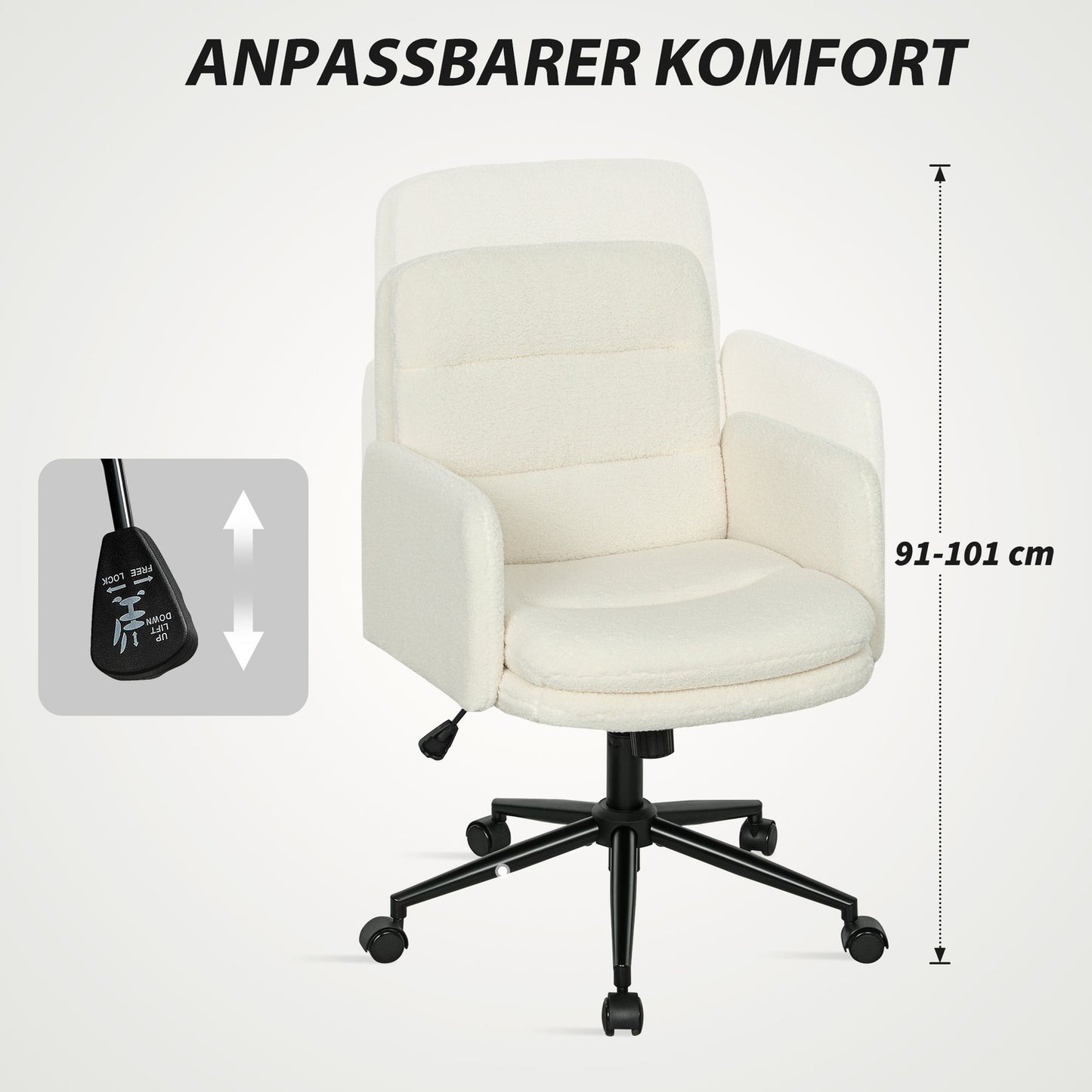 Ergonomic Office Chair, Fabric Cover, Adjustable, Cream