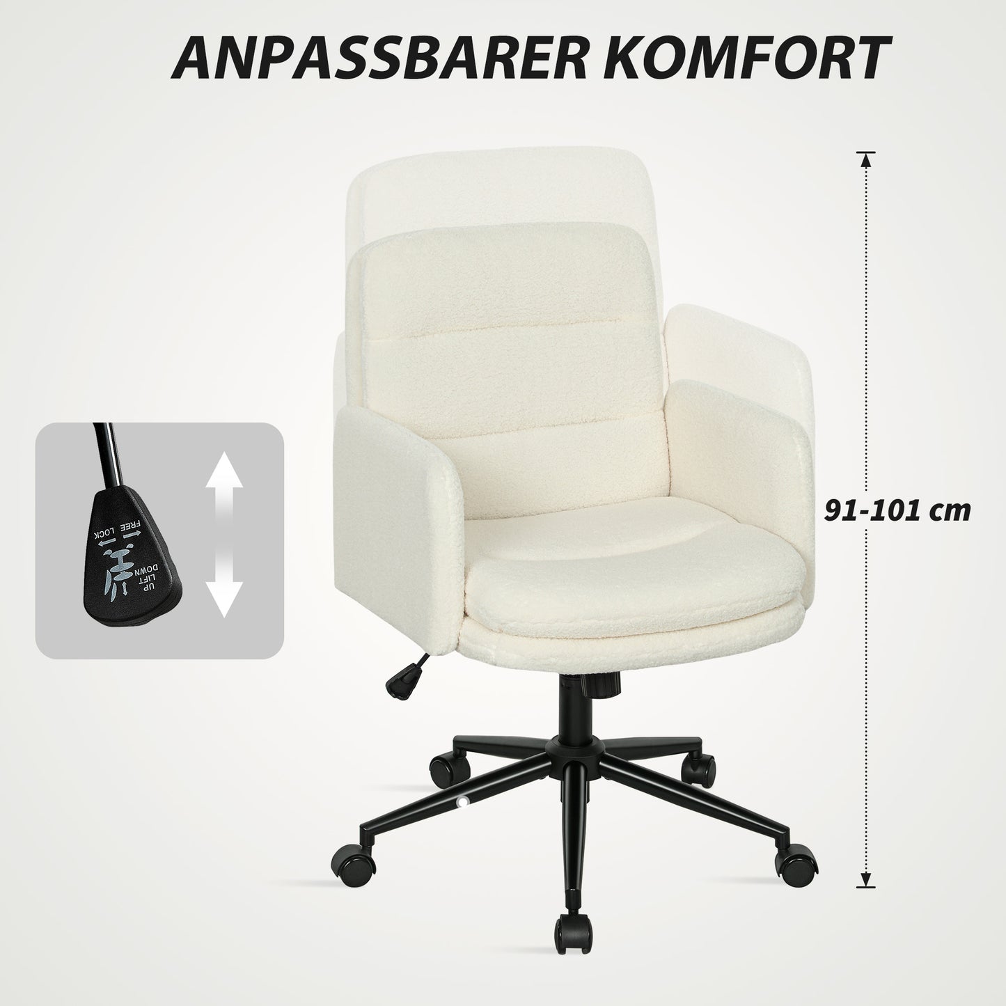 Ergonomic Office Chair, Fabric Cover, Adjustable, Cream