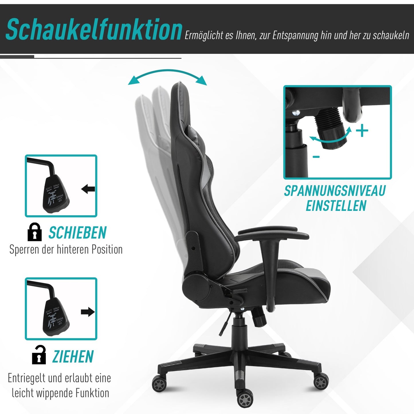Ergonomic swivel gaming chair, black artificial leather