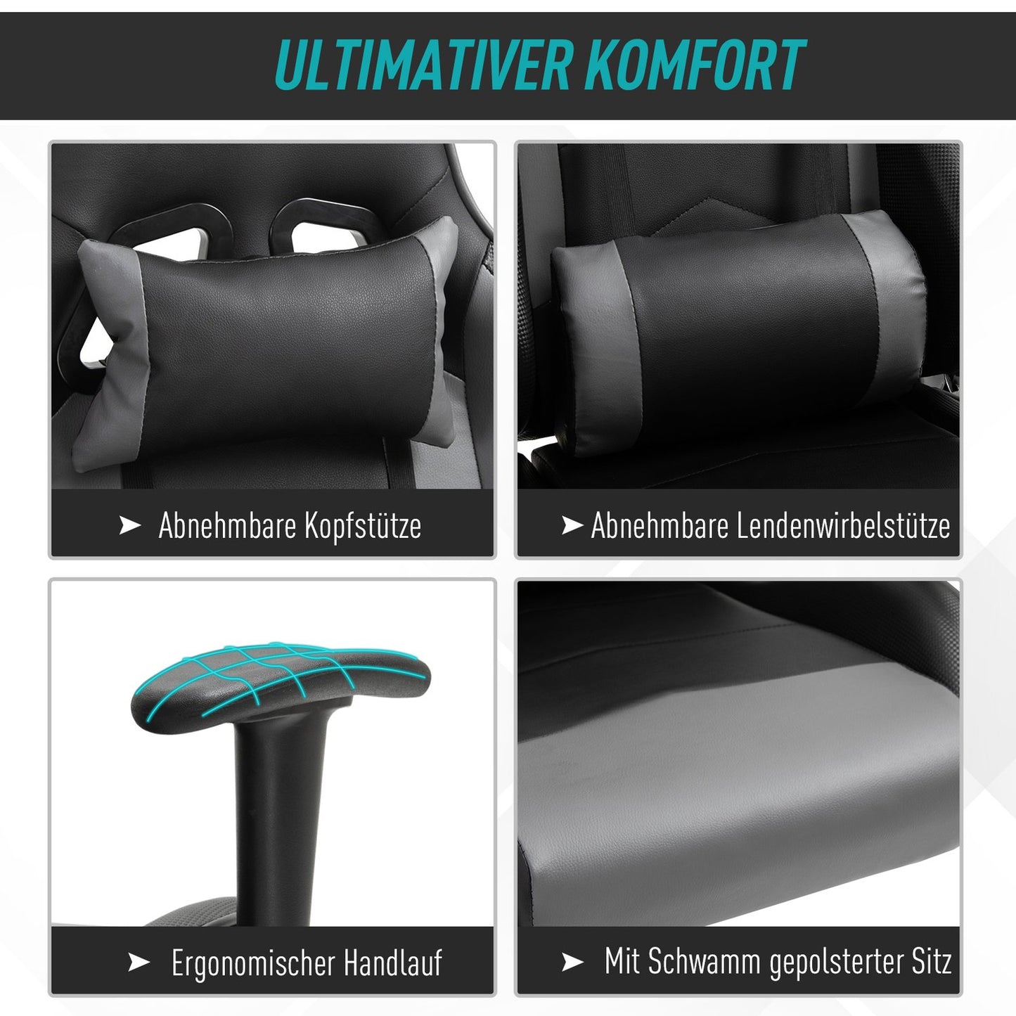 Ergonomic swivel gaming chair, black artificial leather
