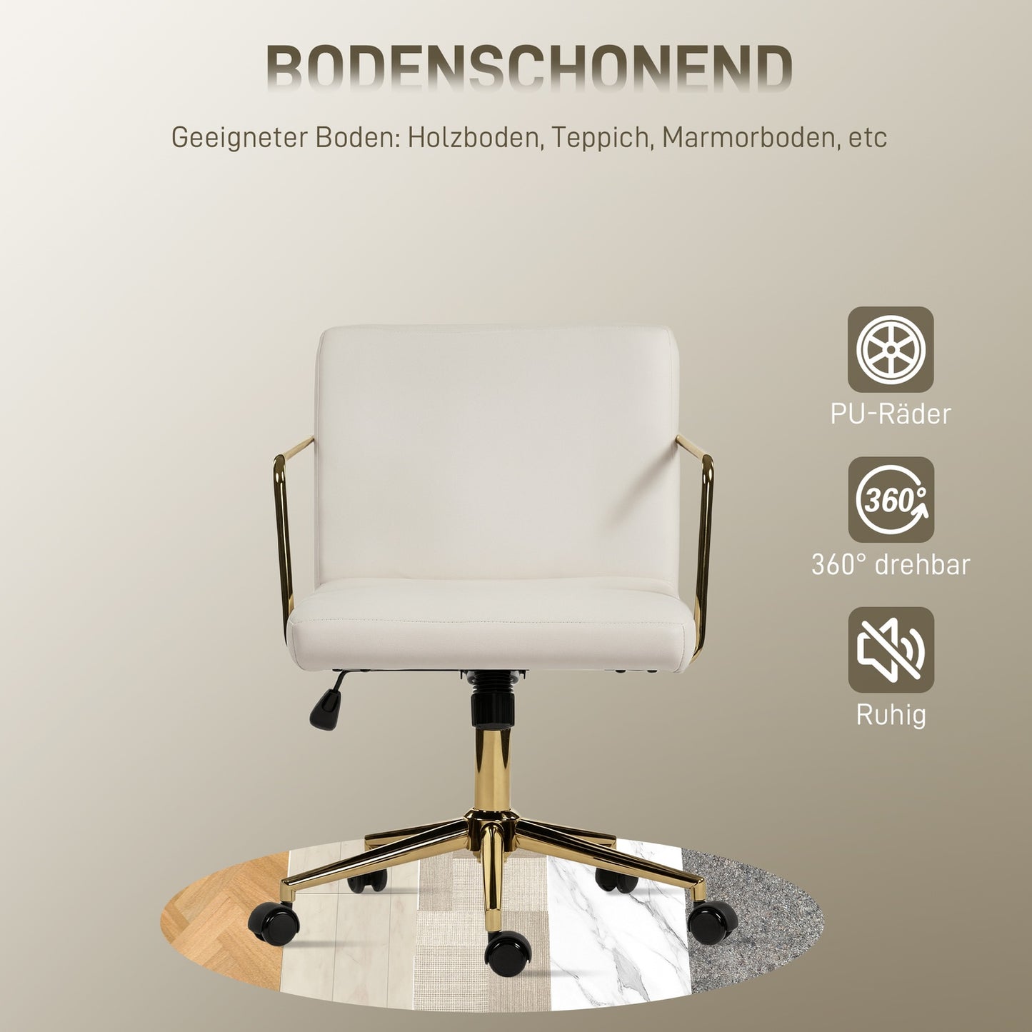 Ergonomic Office Chair, Gold Accents, Velvet-Look Fabric