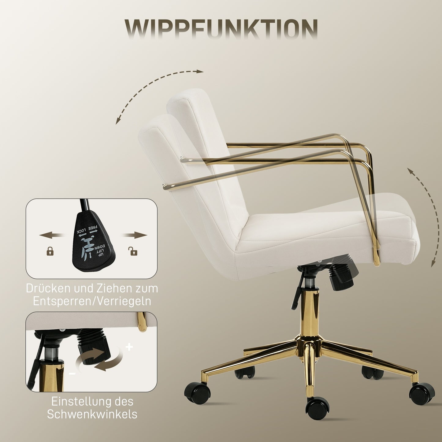 Ergonomic Office Chair, Gold Accents, Velvet-Look Fabric
