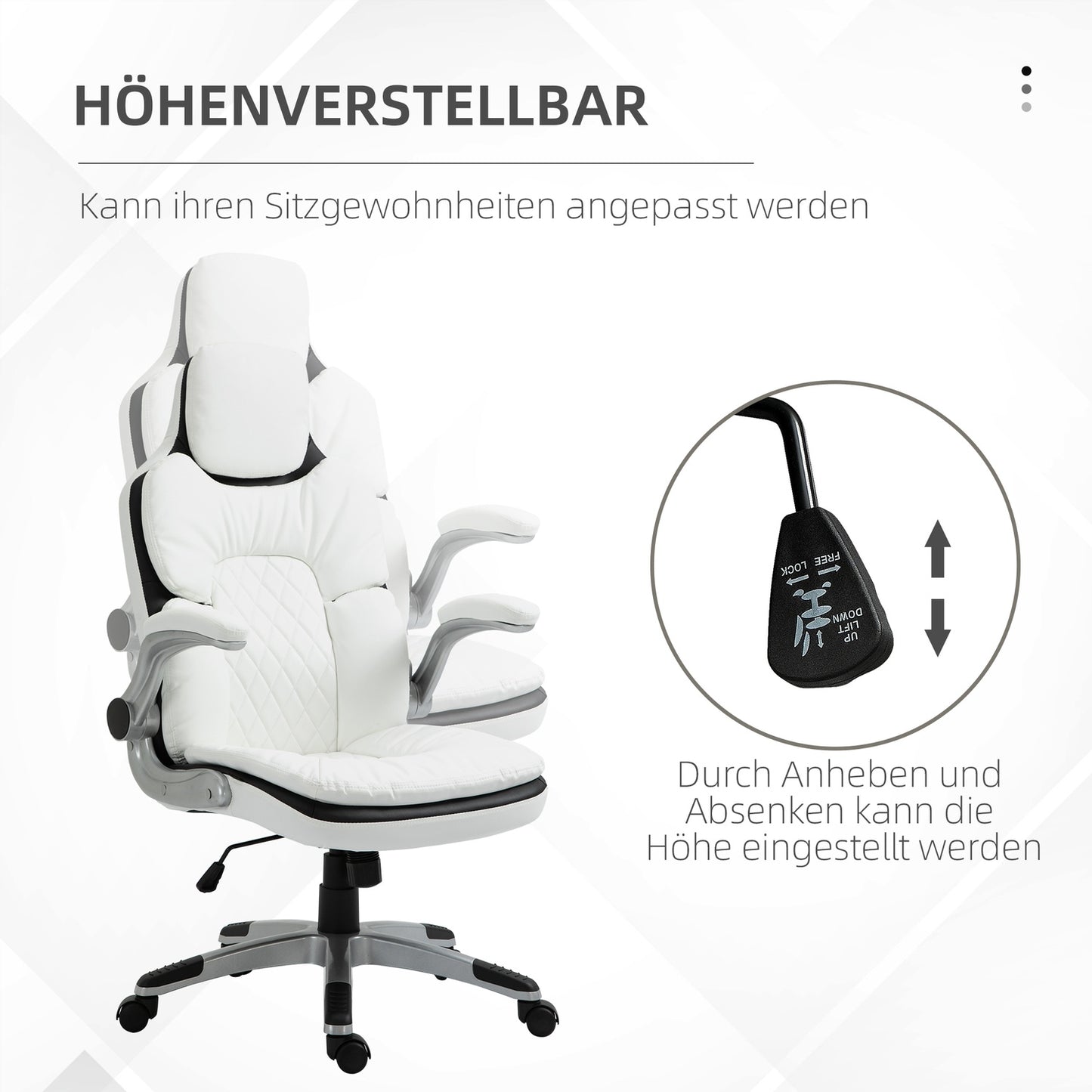 Ergonomic office chair, adjustable height & foldable armrests