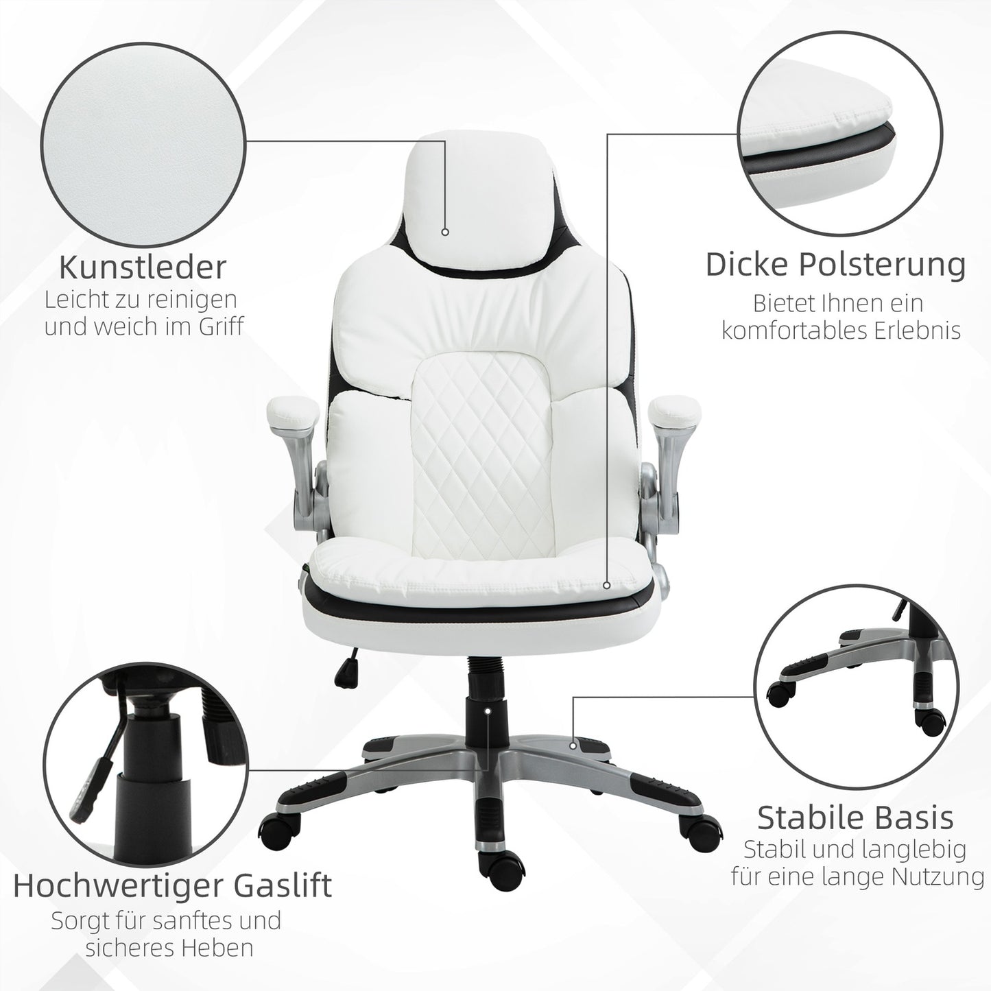 Ergonomic office chair, adjustable height & foldable armrests