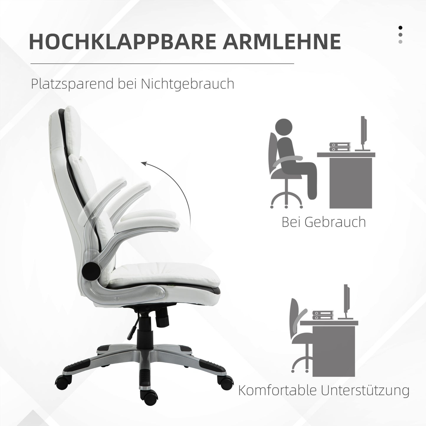 Ergonomic office chair, adjustable height & foldable armrests