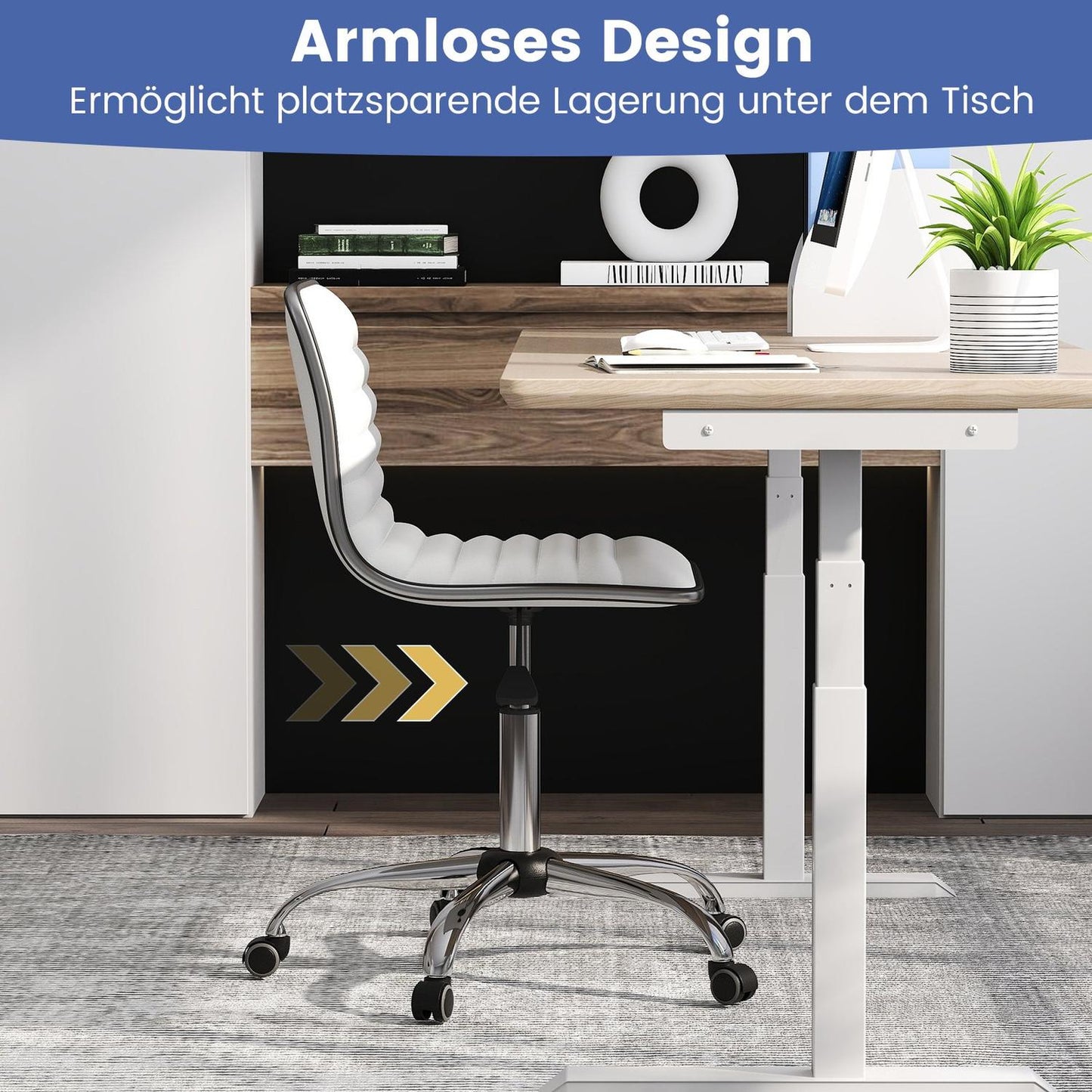 Ergonomic Office Chair, No Armrests, Adjustable Height, White
