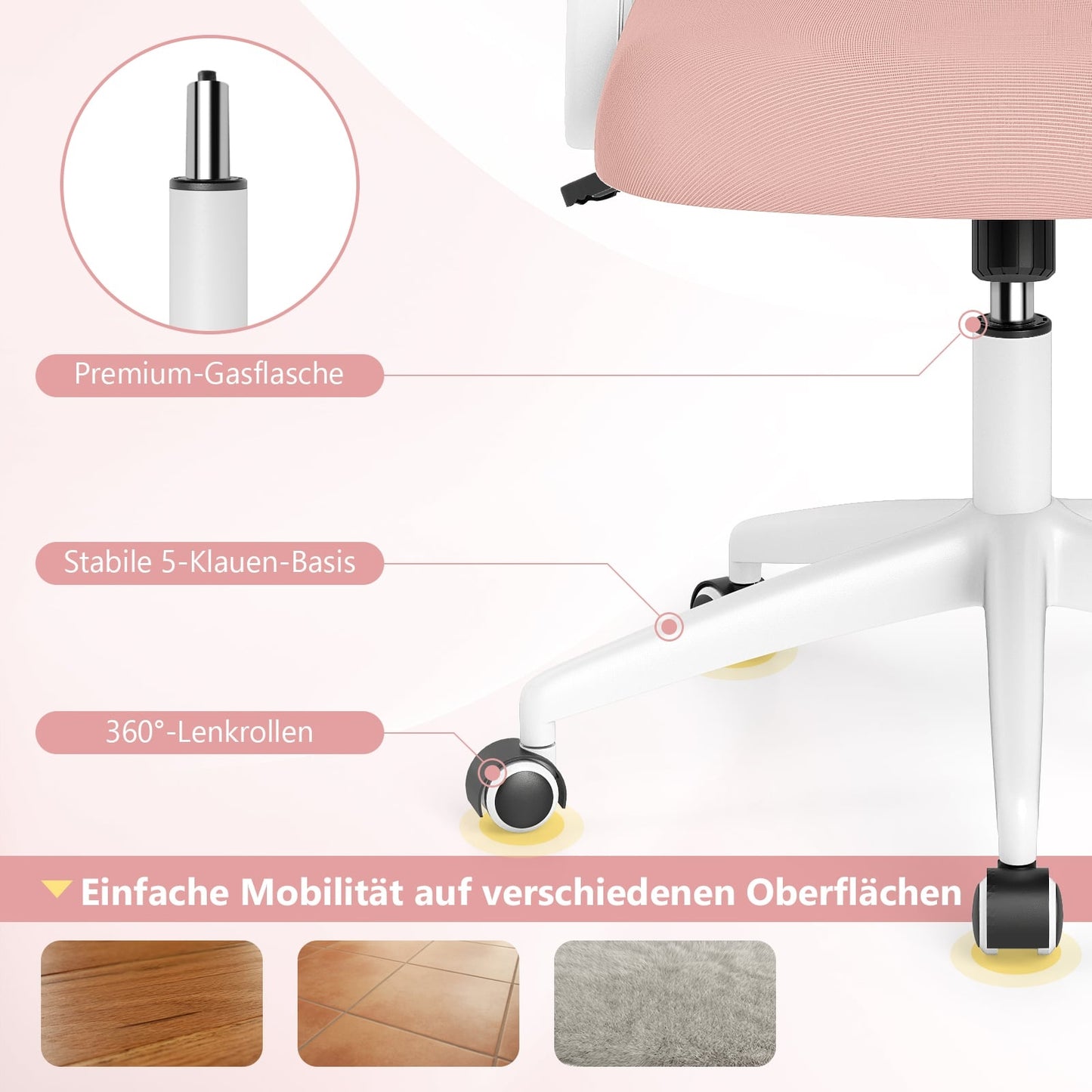 Ergonomic Office Chair, Pink, Folding Arms, Lumbar Support
