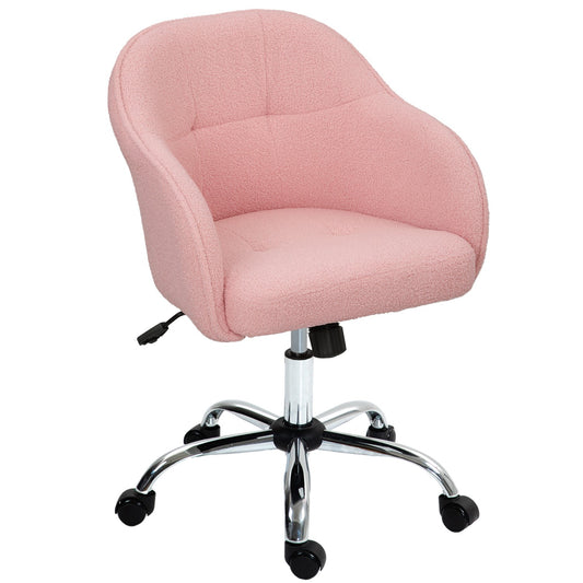 Ergonomic Office Chair, Pink Teddy Fleece, Adjustable Height