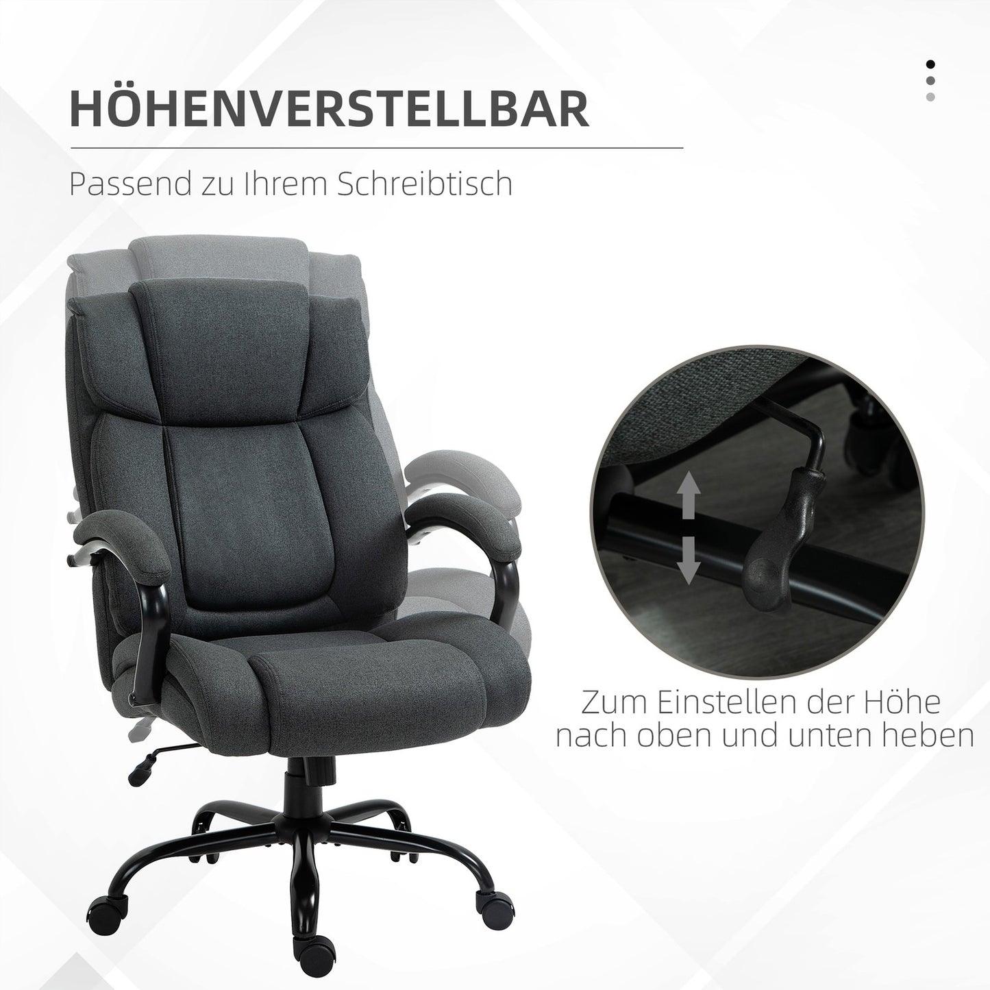 Ergonomic Office Chair, Swivel, Padded Arms, 220kg Capacity, Grey
