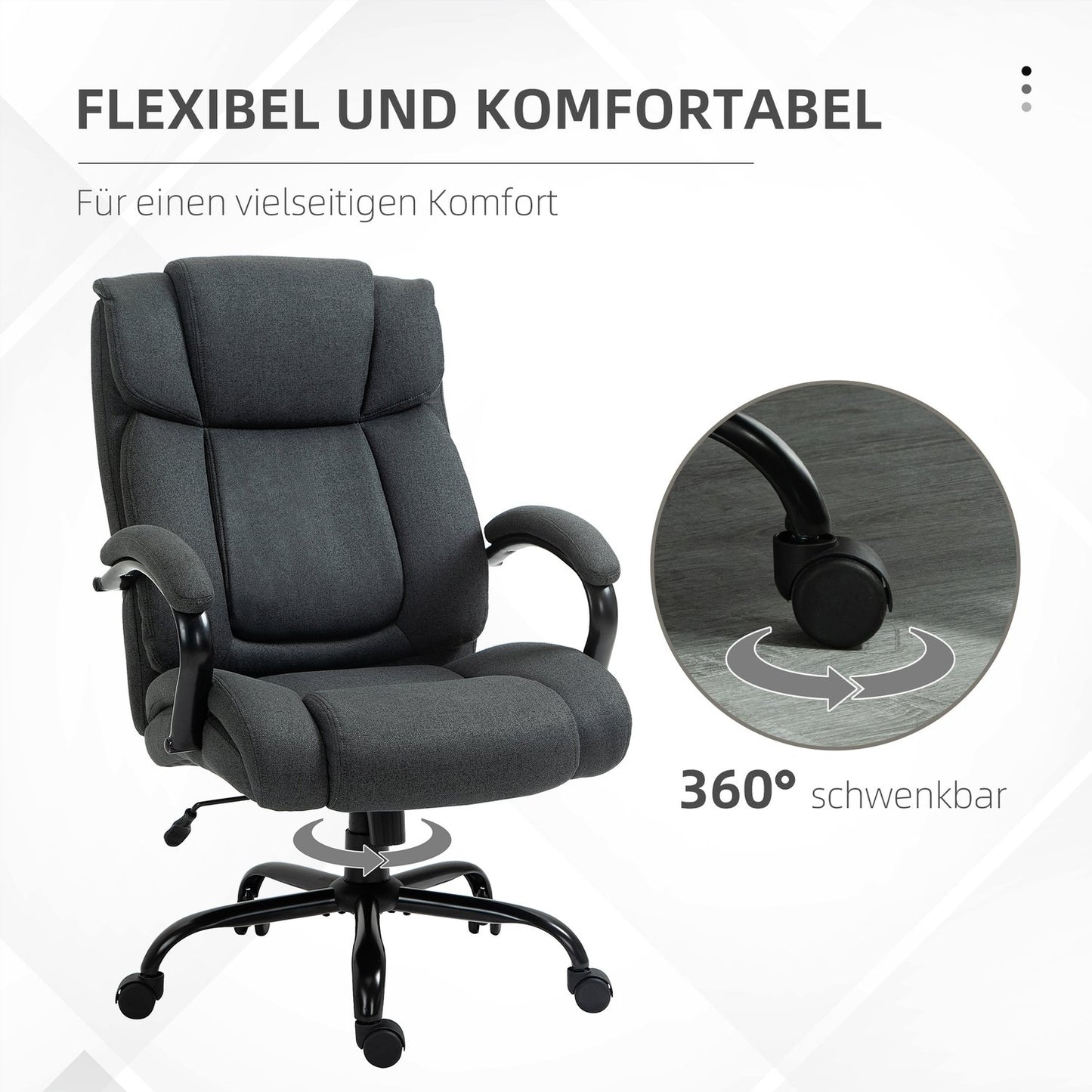 Ergonomic Office Chair, Swivel, Padded Arms, 220kg Capacity, Grey