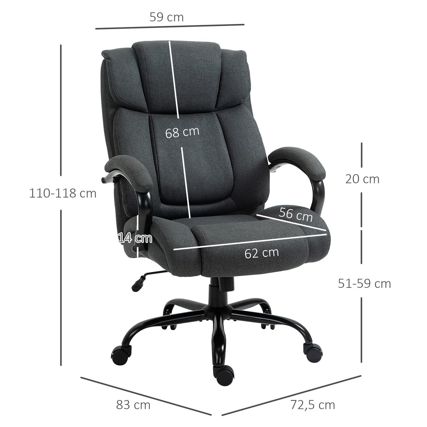 Ergonomic Office Chair, Swivel, Padded Arms, 220kg Capacity, Grey