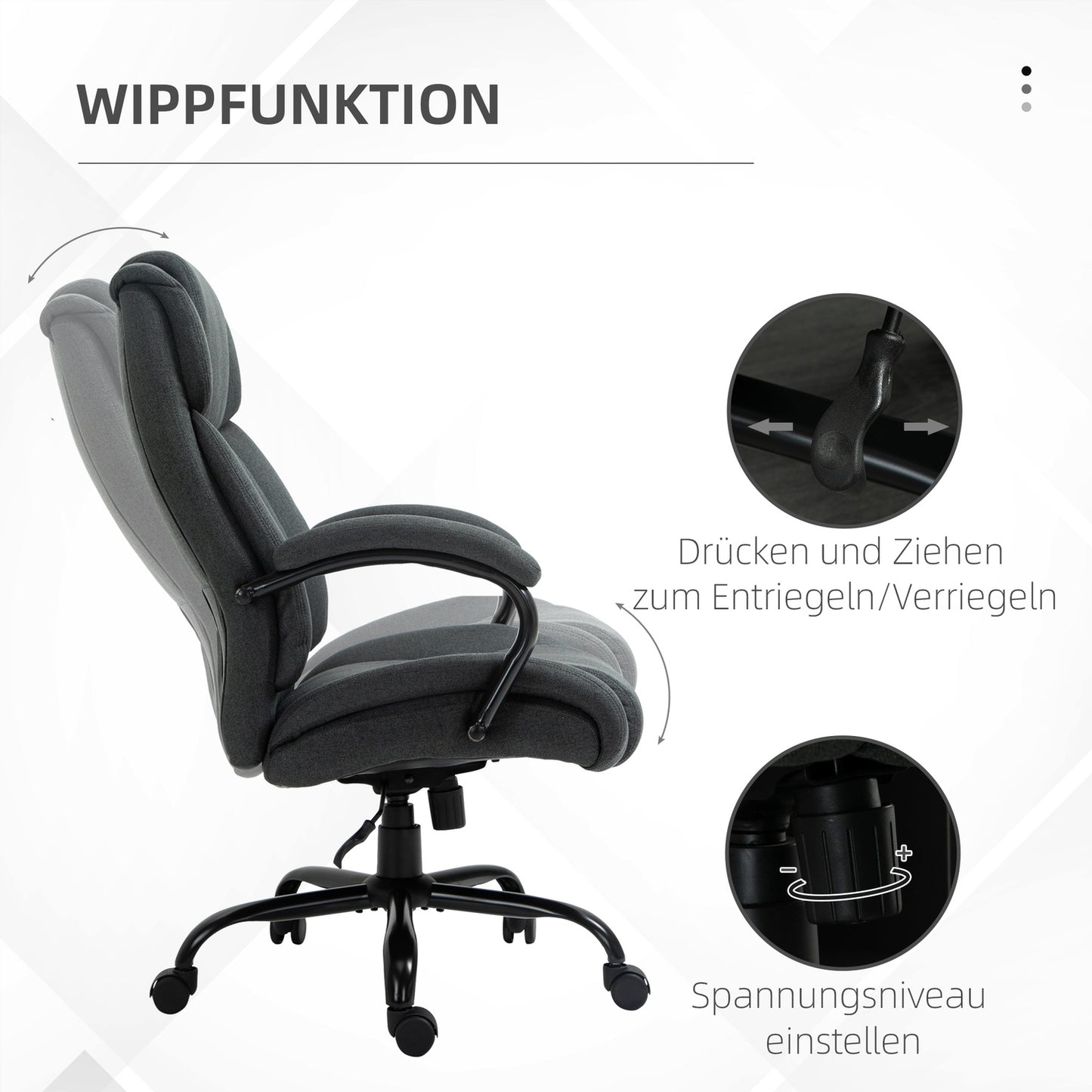 Ergonomic Office Chair, Swivel, Padded Arms, 220kg Capacity, Grey